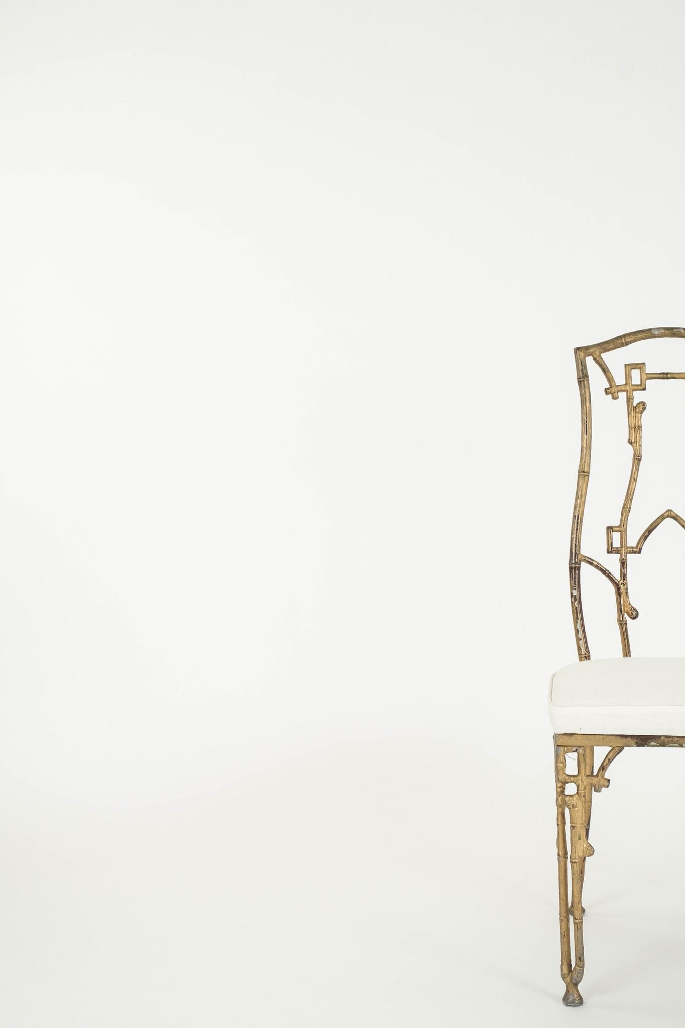 Ästhetischer Beistellstuhl aus vergoldetem Eisen aus Bambus II im Zustand „Starke Gebrauchsspuren“ im Angebot in Houston, TX
