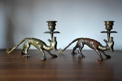 Aesthetic Bronze Dog Candlesticks