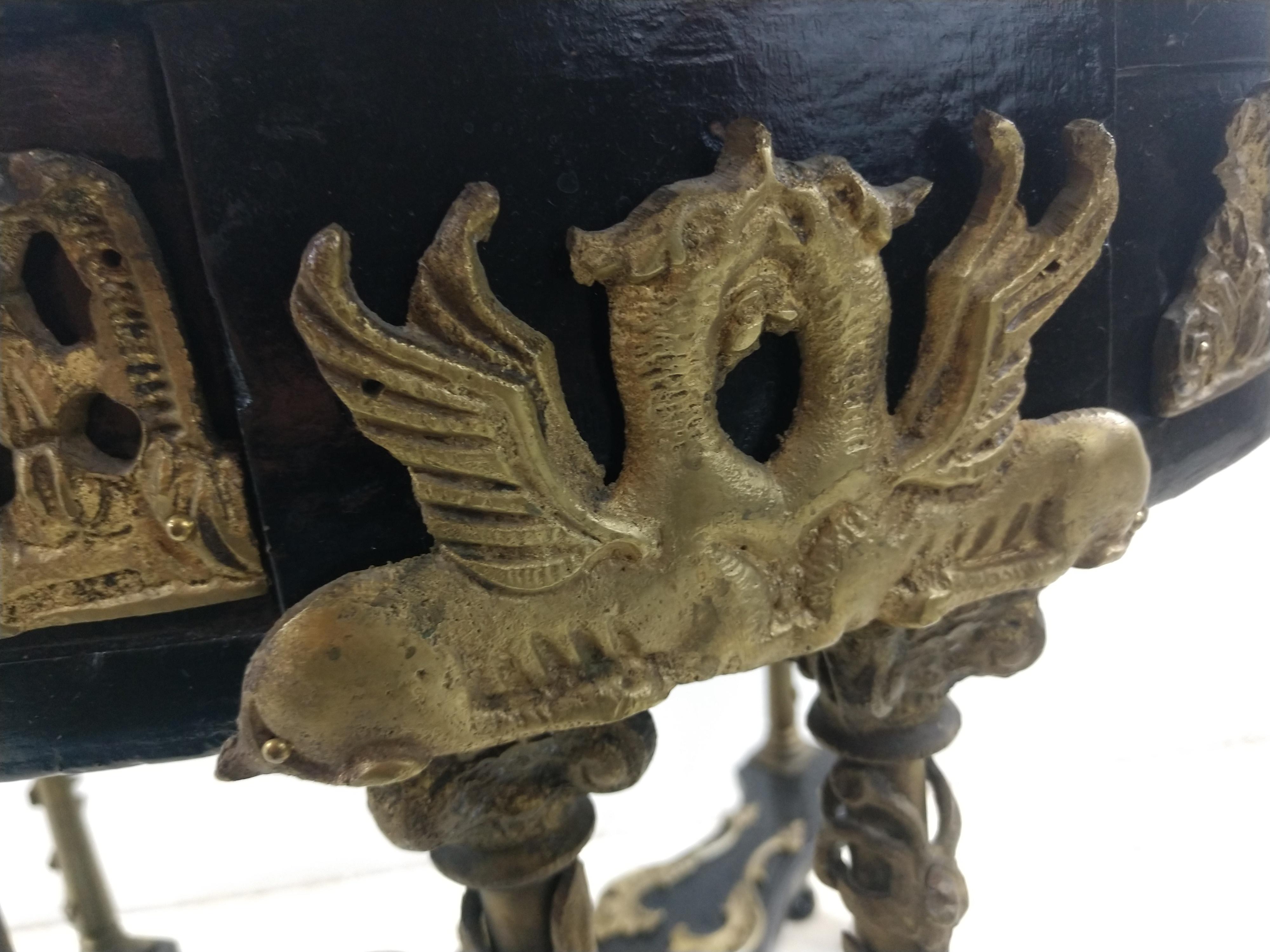 Mid-20th Century Aesthetic Bronze Marble and Black Lacquer Side End Table, circa 1940 For Sale