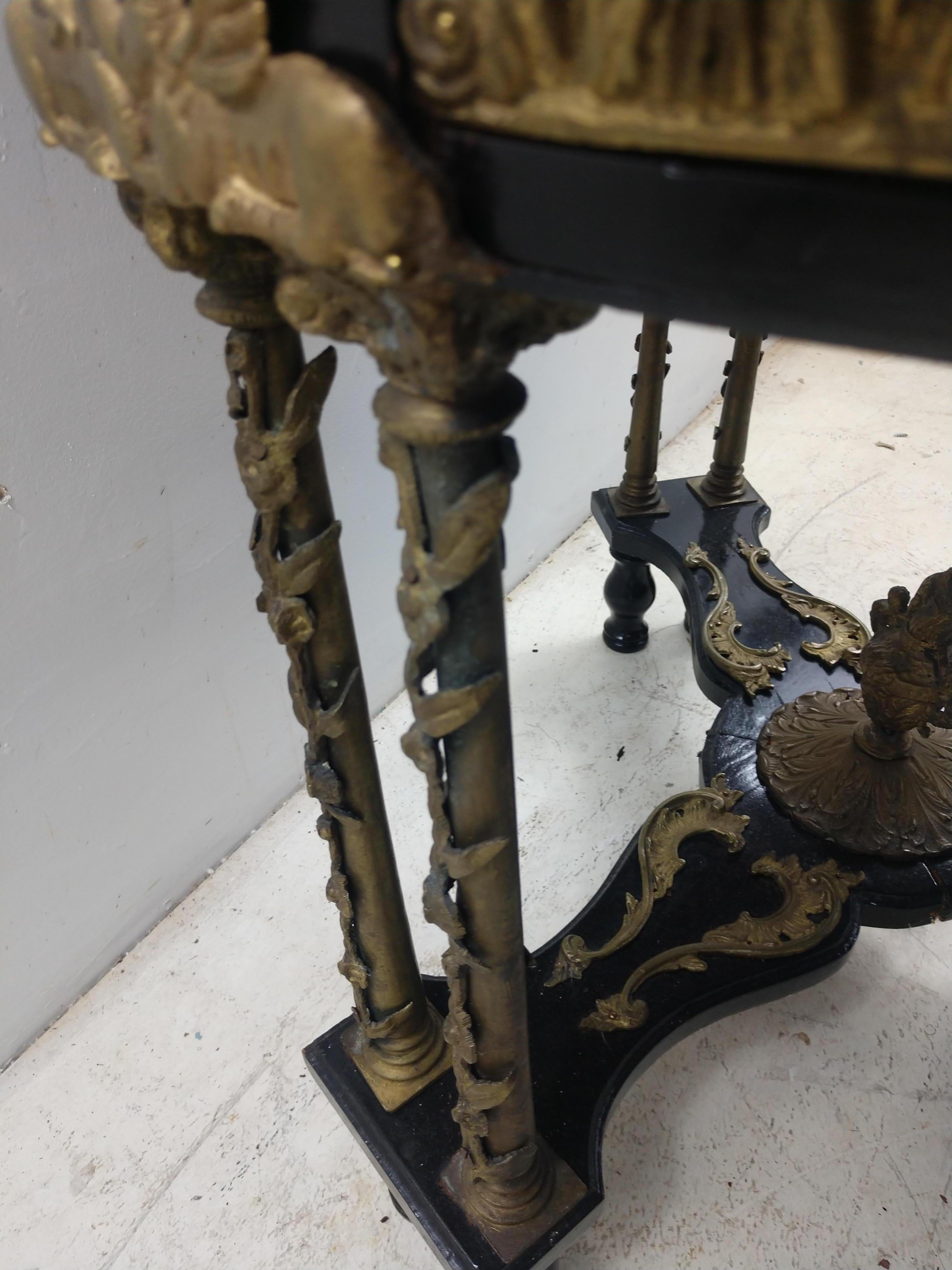 Aesthetic Bronze Marble and Black Lacquer Side End Table, circa 1940 For Sale 3