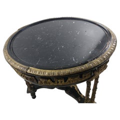 Aesthetic Bronze Marble and Black Lacquer Side End Table, circa 1940