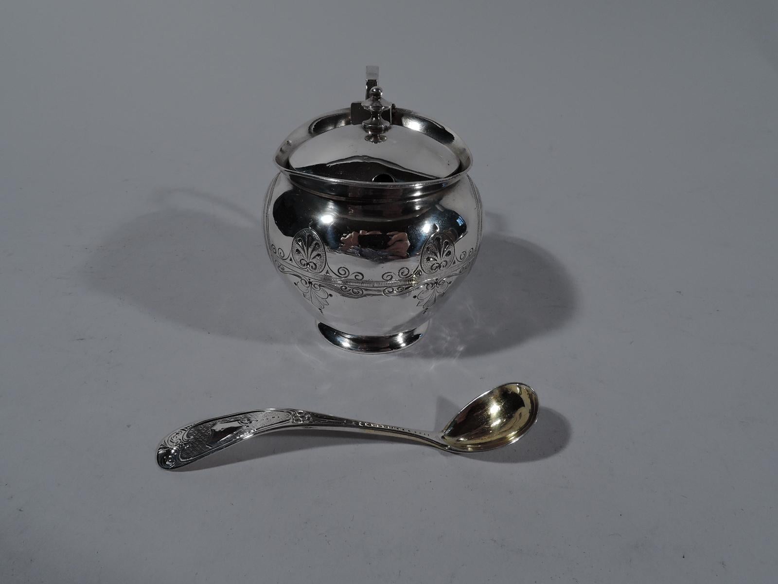 Aesthetic Movement Aesthetic Coin Silver Mustard Pot with Ladle by Krider of Philadelphia