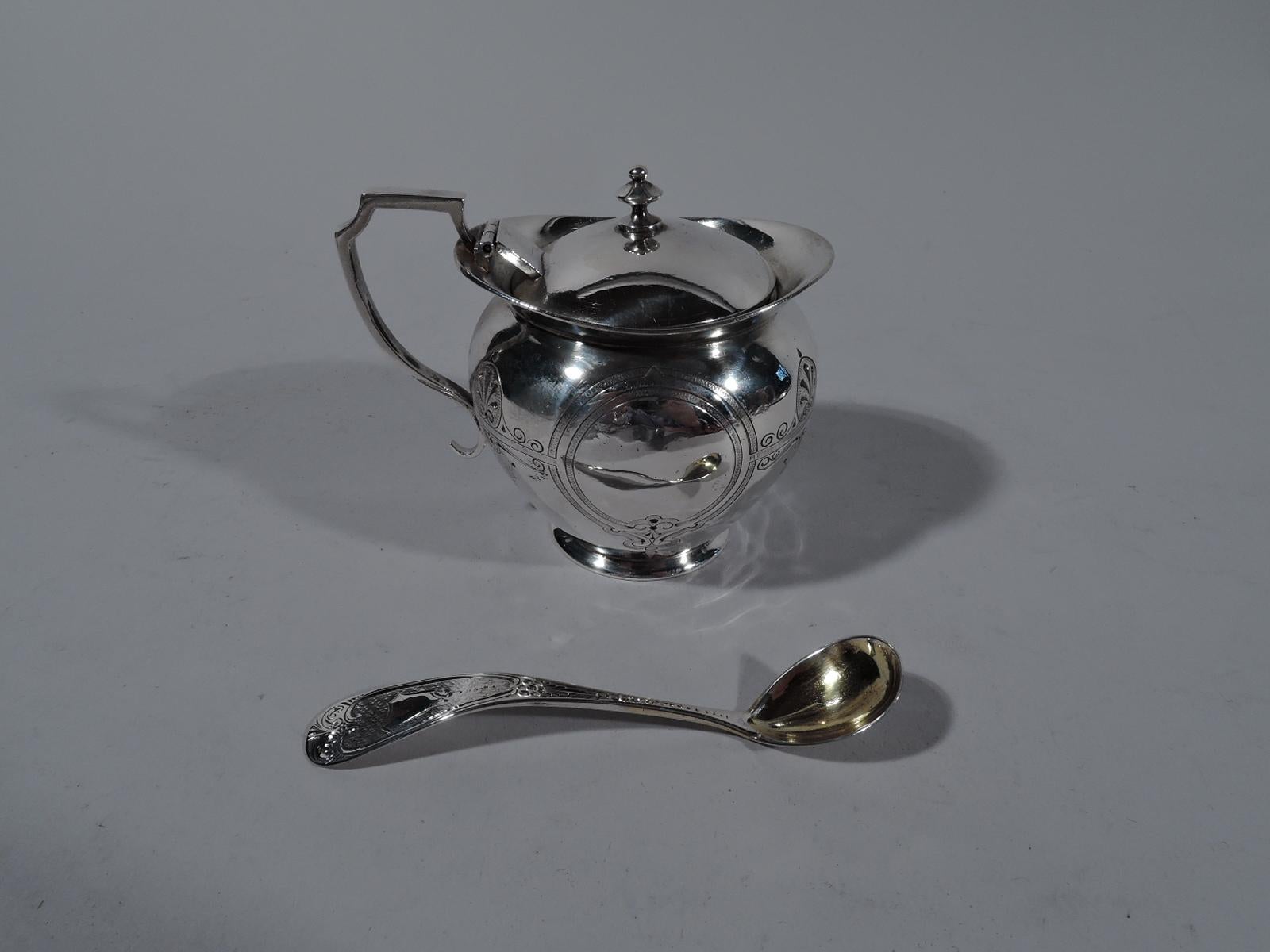 American Aesthetic Coin Silver Mustard Pot with Ladle by Krider of Philadelphia