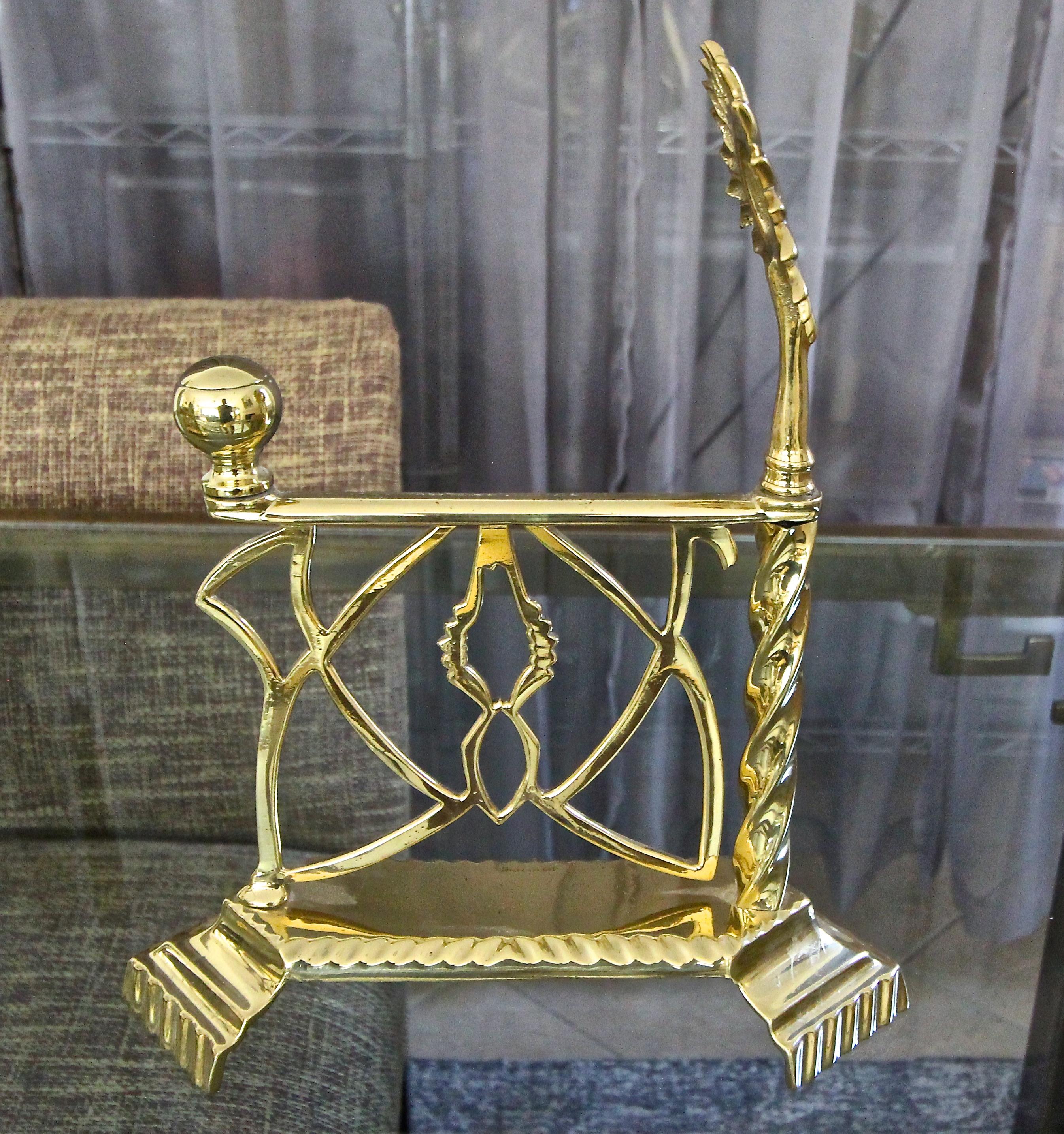 Aesthetic English Sunflower Brass Fireplace Andiron Set For Sale 9