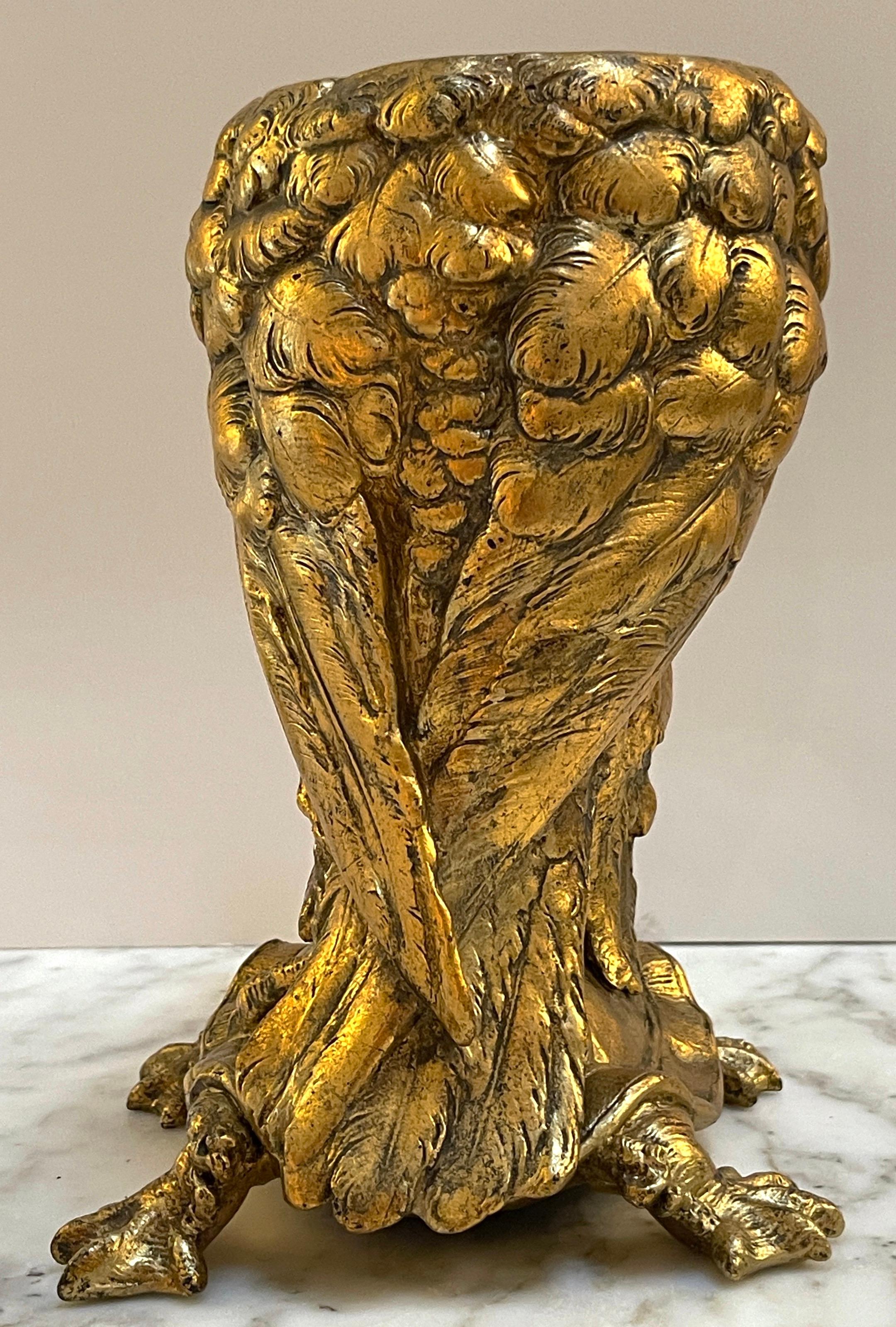 Aesthetic Gilt Metal Cockatoo & Turtle Figural Cachepot For Sale 3