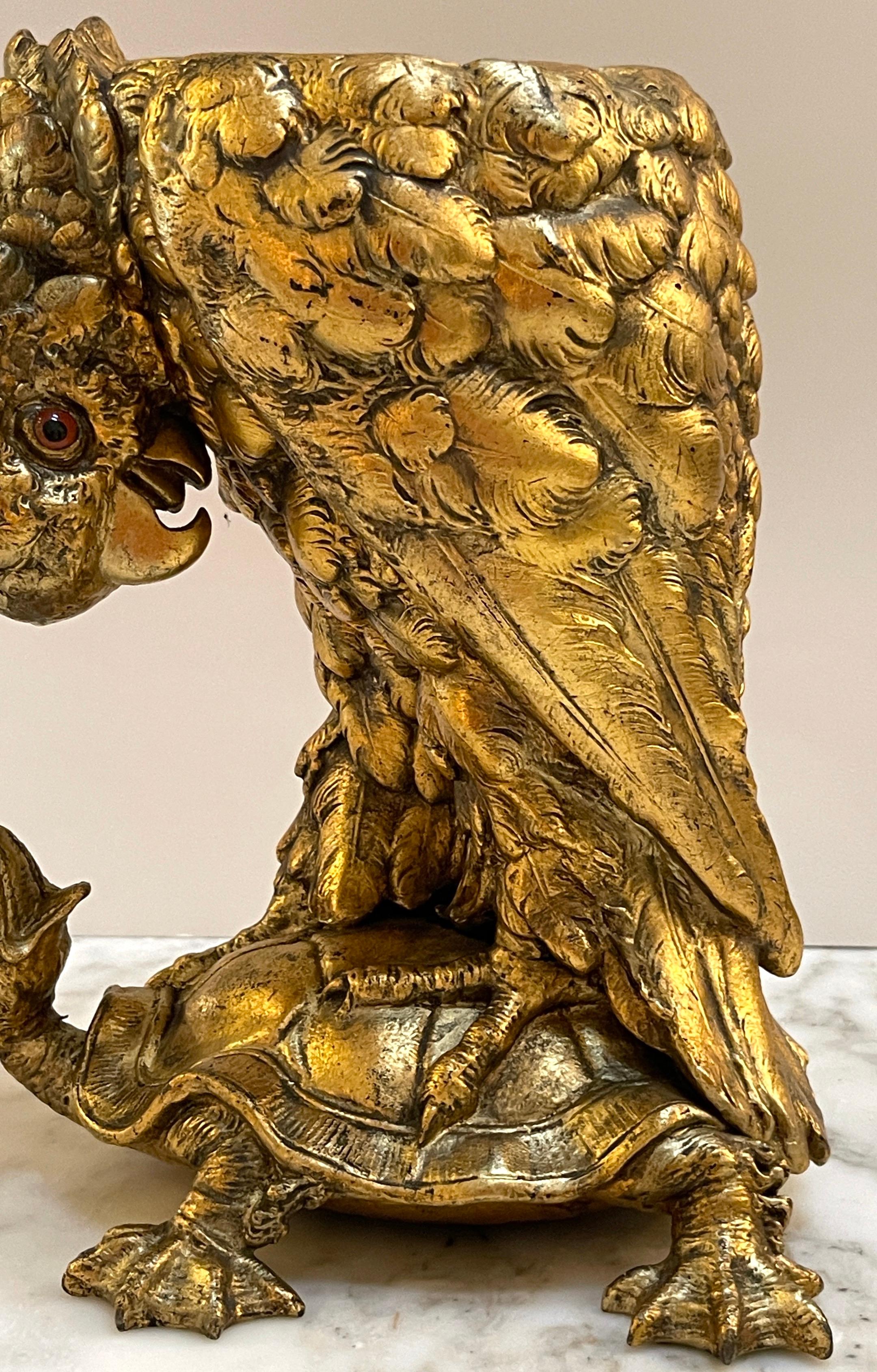 Aesthetic Movement Aesthetic Gilt Metal Cockatoo & Turtle Figural Cachepot For Sale