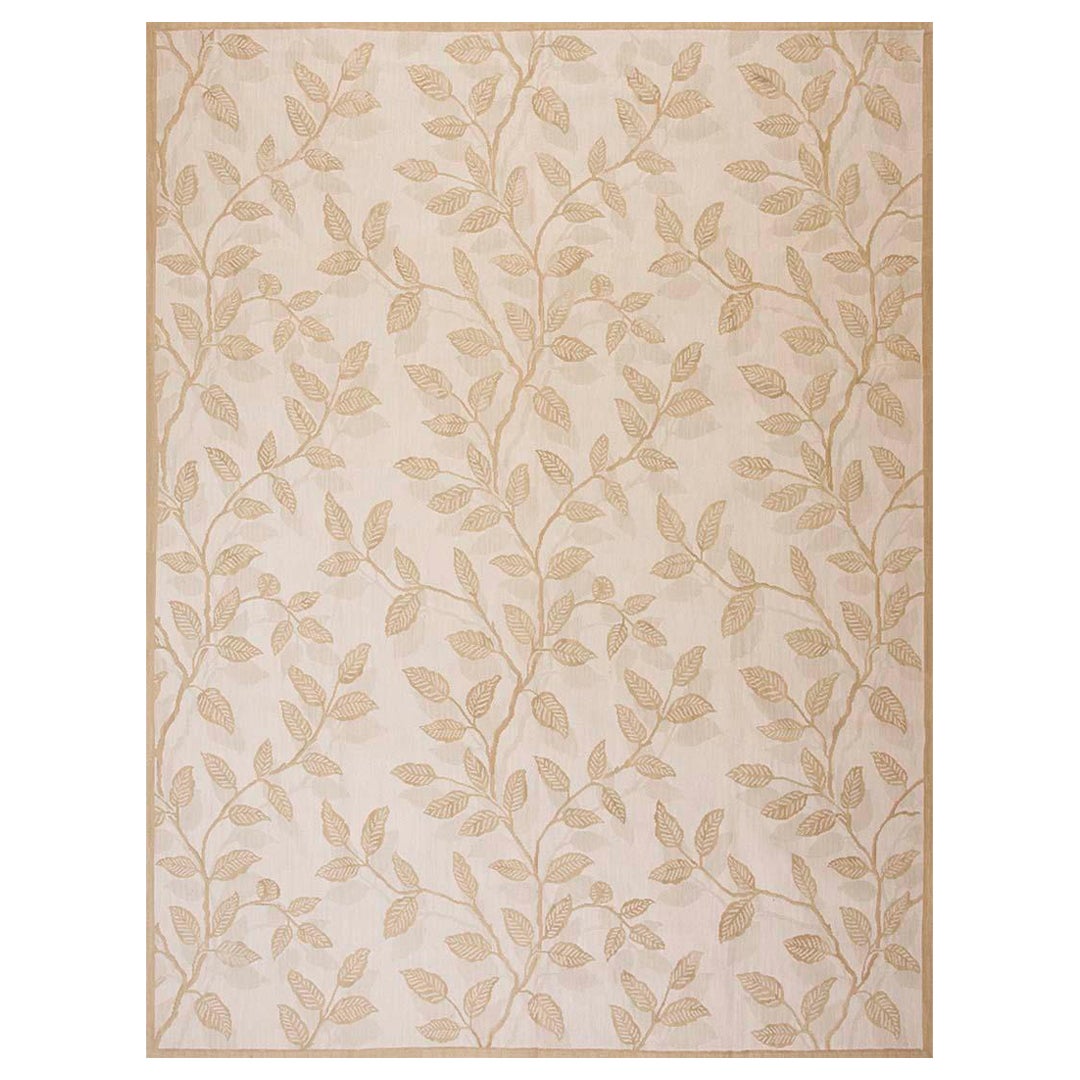 Aesthetic Ivory Ground Color with Floral Handmade Needlepoint Flat Weave Rug