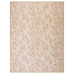 Aesthetic Ivory Ground Color with Floral Handmade Needlepoint Flat Weave Rug