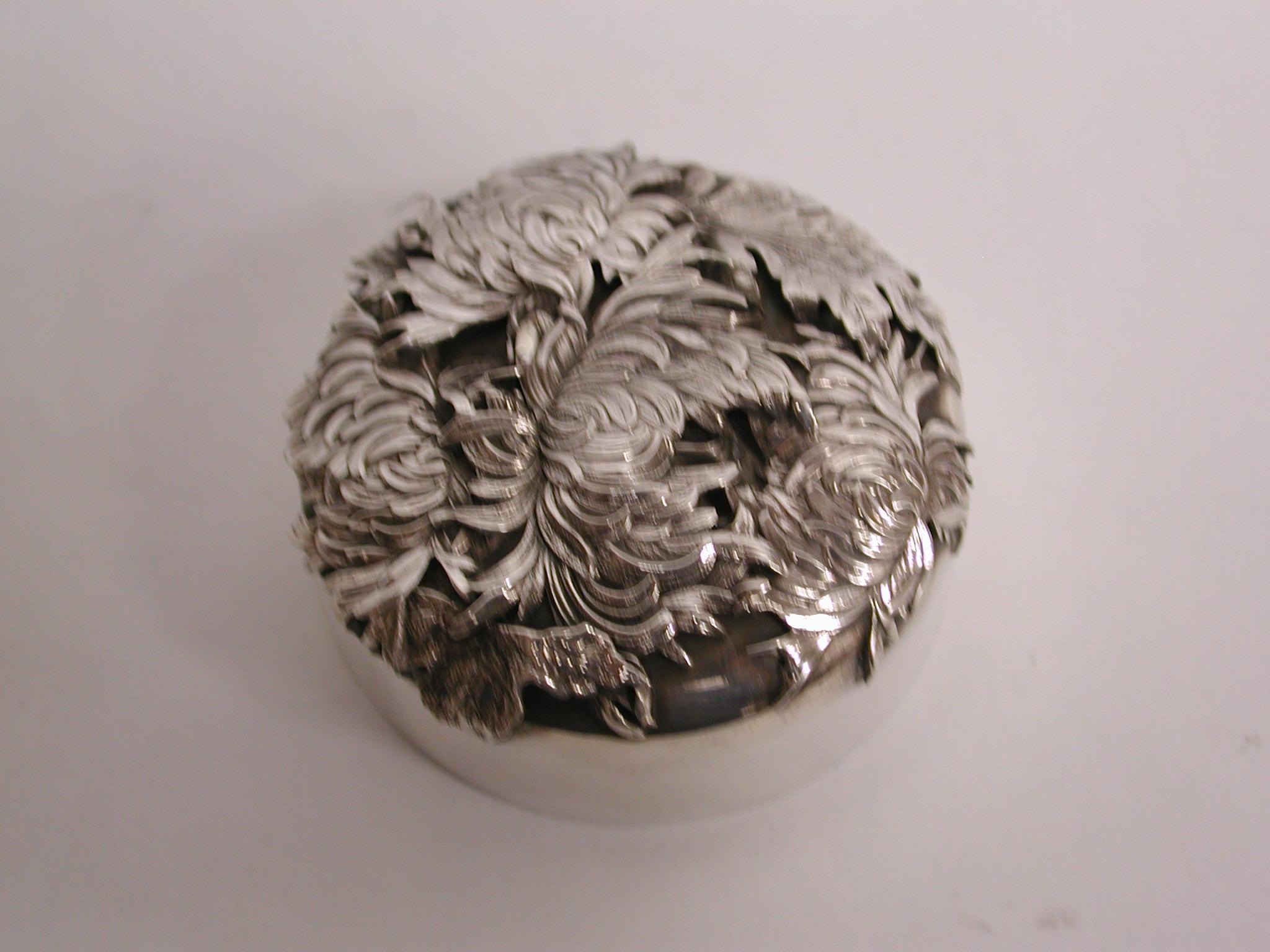 American  Aesthetic Japonesque Sterling Silver Chrysanthemum Tea Caddy, C.1890, New York