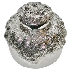 Aesthetic Japonesque Sterling Silver Chrysanthemum Tea Caddy, C.1890, New York