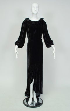 Aesthetic Open Back Black Velvet Ruff Gown w Train, Hearst Castle - M-L, 1930s