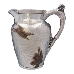 Vintage Aesthetic Mixed Metals Gorham Sterling Silver Water Pitcher Applied Bird