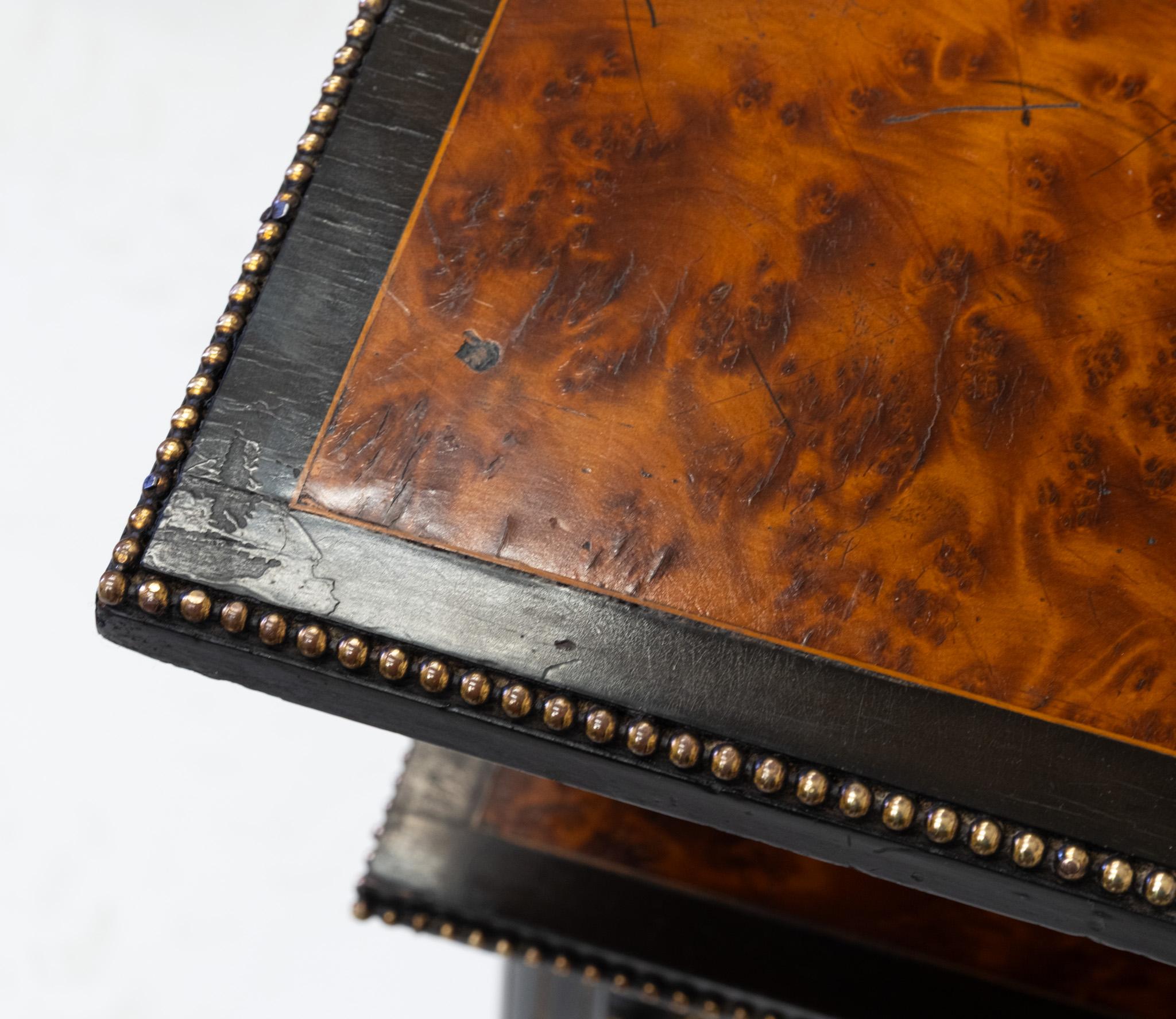 Aesthetic Movement Amboyna Burl Ebonised & Gilt Metal Side Table For Sale 3