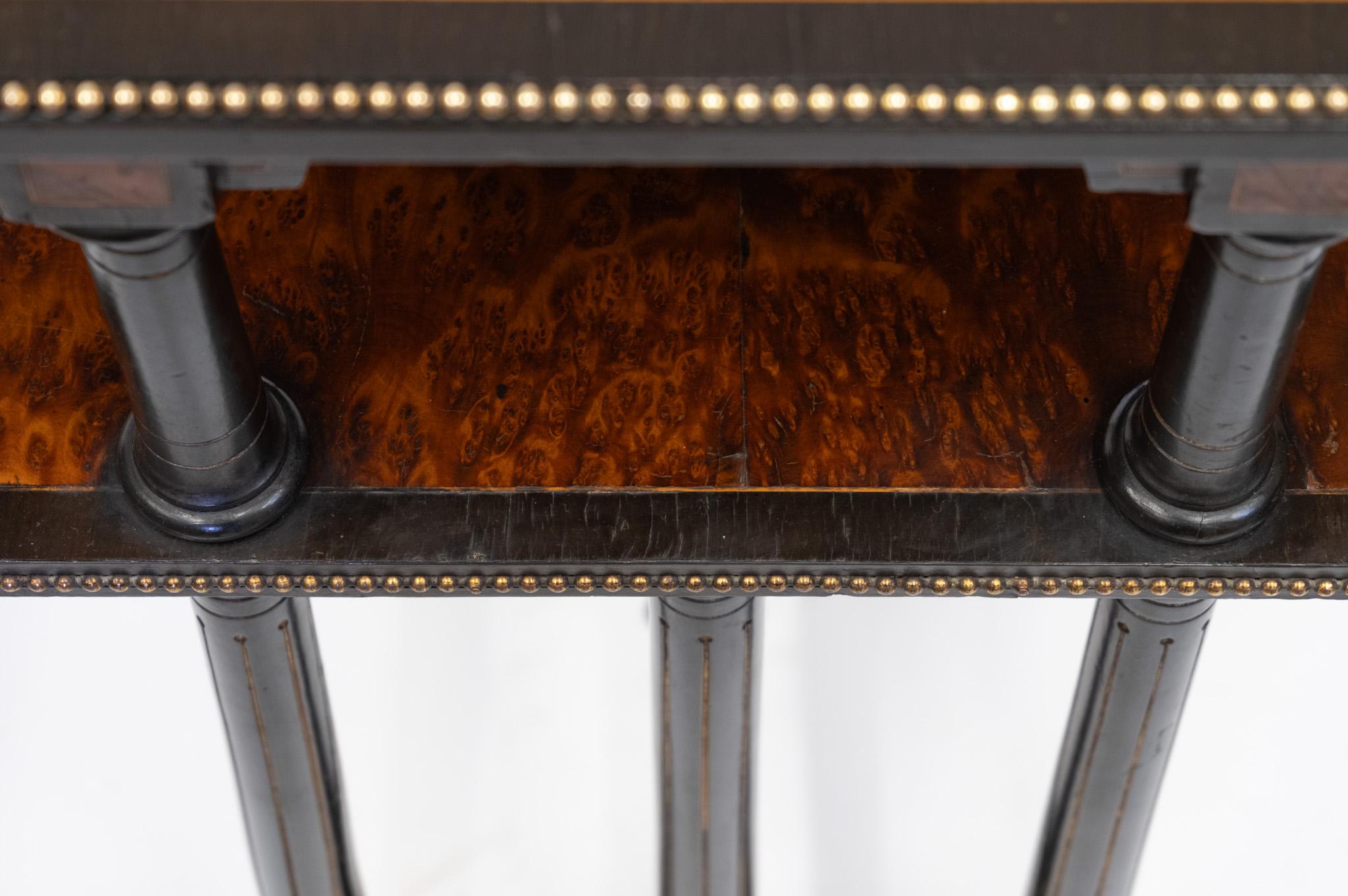 Aesthetic Movement Amboyna Burl Ebonised & Gilt Metal Side Table For Sale 5