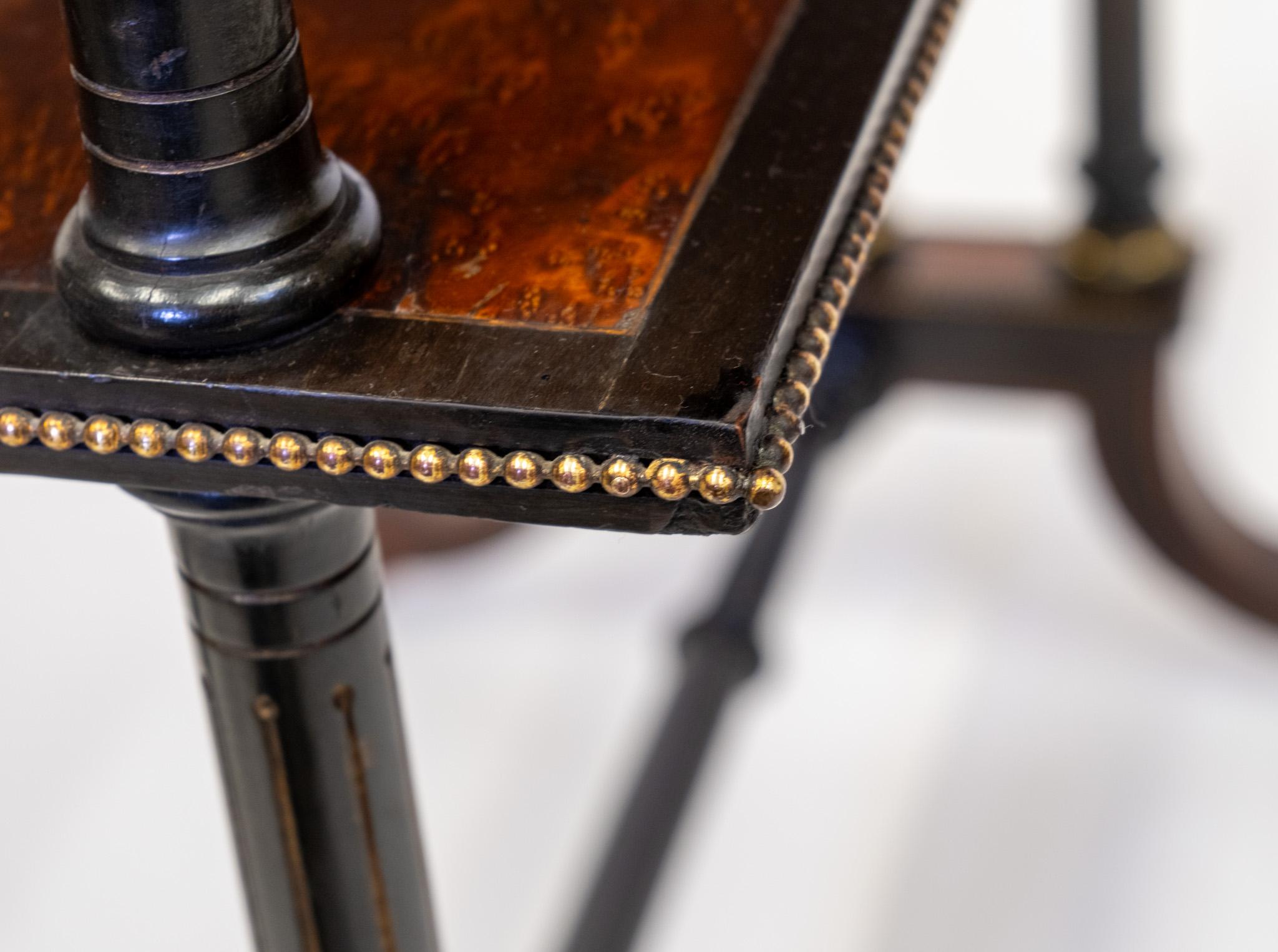 Aesthetic Movement Amboyna Burl Ebonised & Gilt Metal Side Table For Sale 6