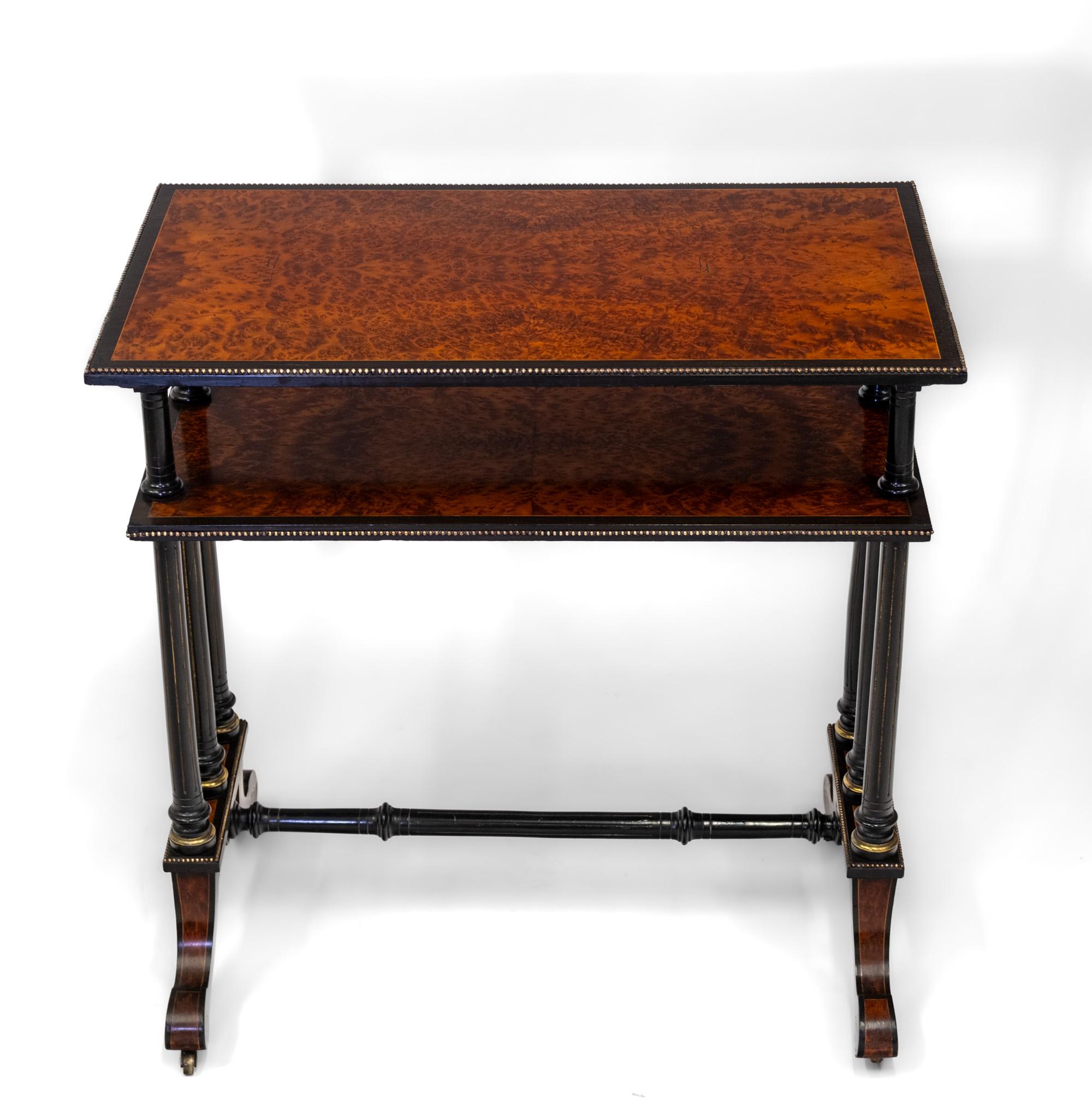 Aesthetic Movement Amboyna Burl Ebonised & Gilt Metal Side Table For Sale 7