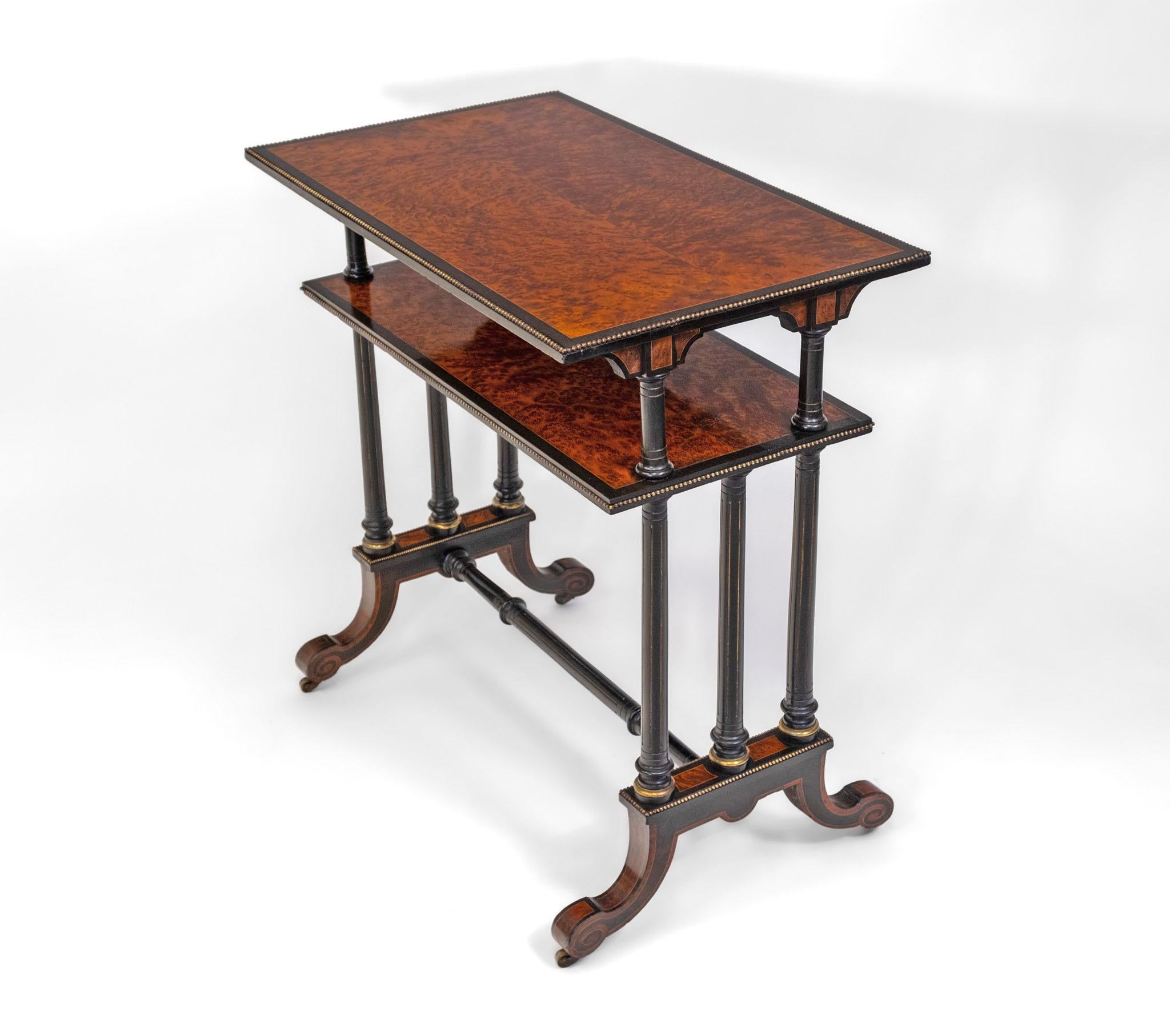 British Aesthetic Movement Amboyna Burl Ebonised & Gilt Metal Side Table For Sale