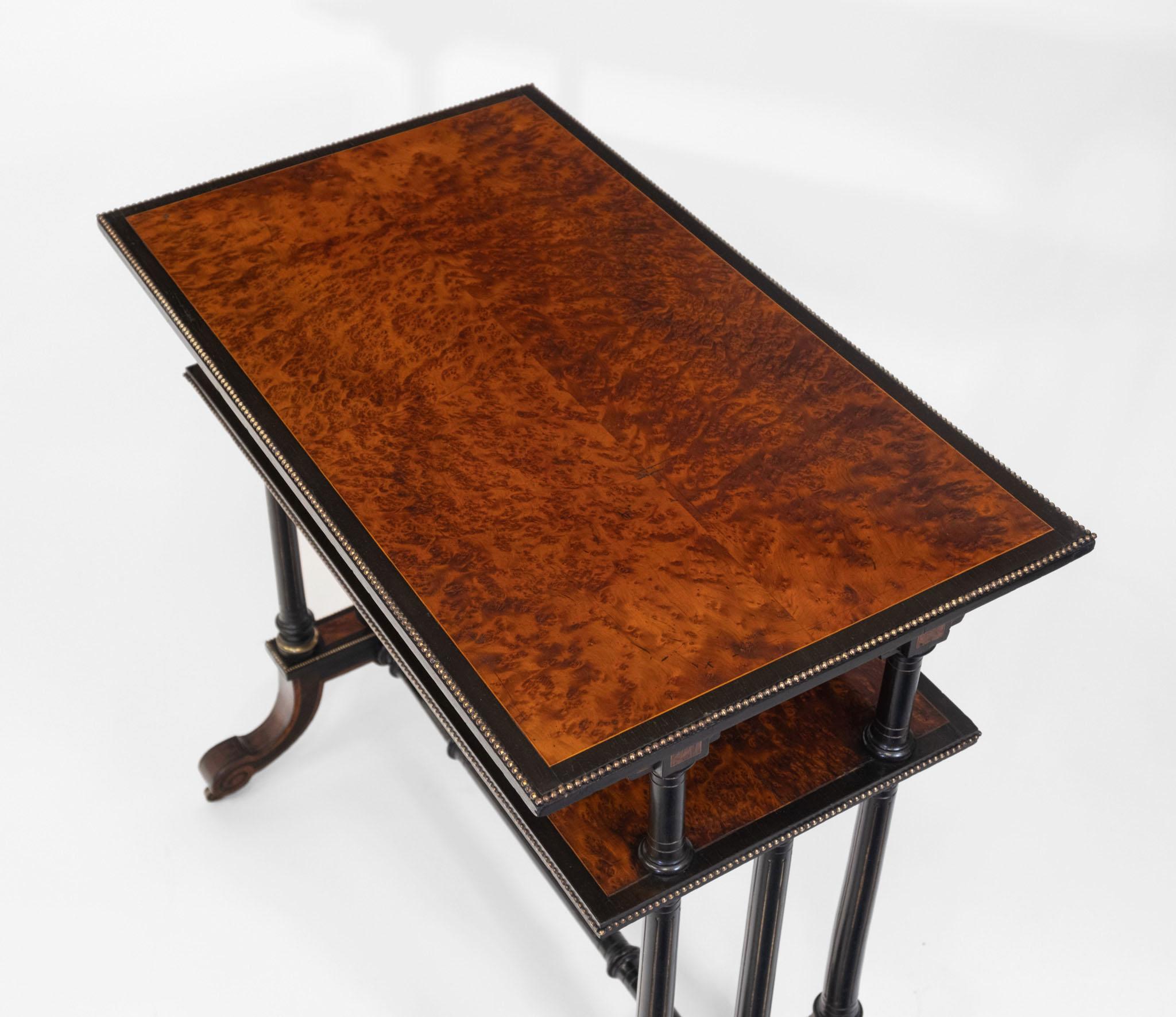 Ebonized Aesthetic Movement Amboyna Burl Ebonised & Gilt Metal Side Table For Sale