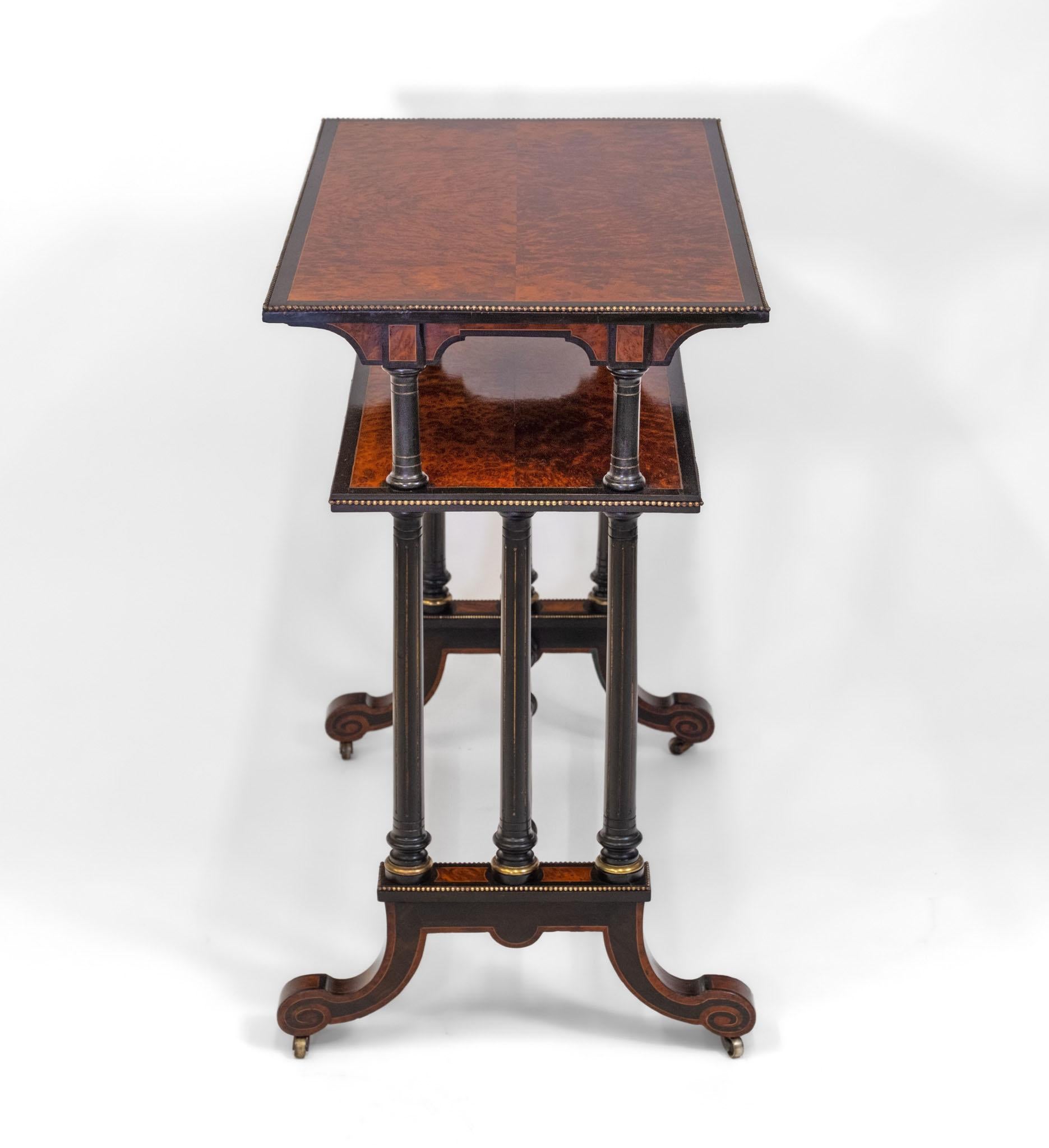 Aesthetic Movement Amboyna Burl Ebonised & Gilt Metal Side Table In Good Condition For Sale In Norwich, GB