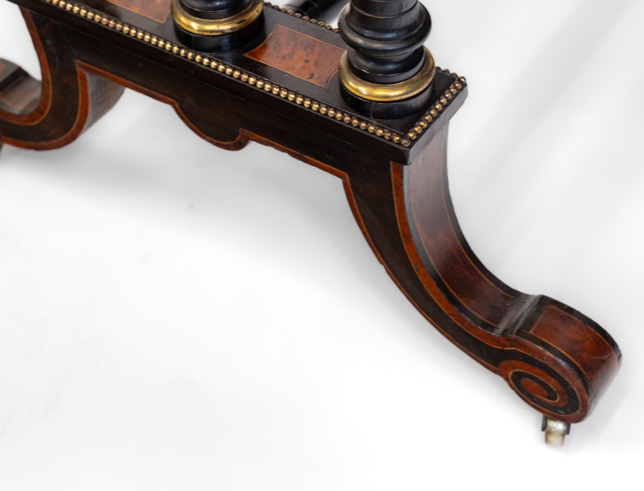 19th Century Aesthetic Movement Amboyna Burl Ebonised & Gilt Metal Side Table For Sale