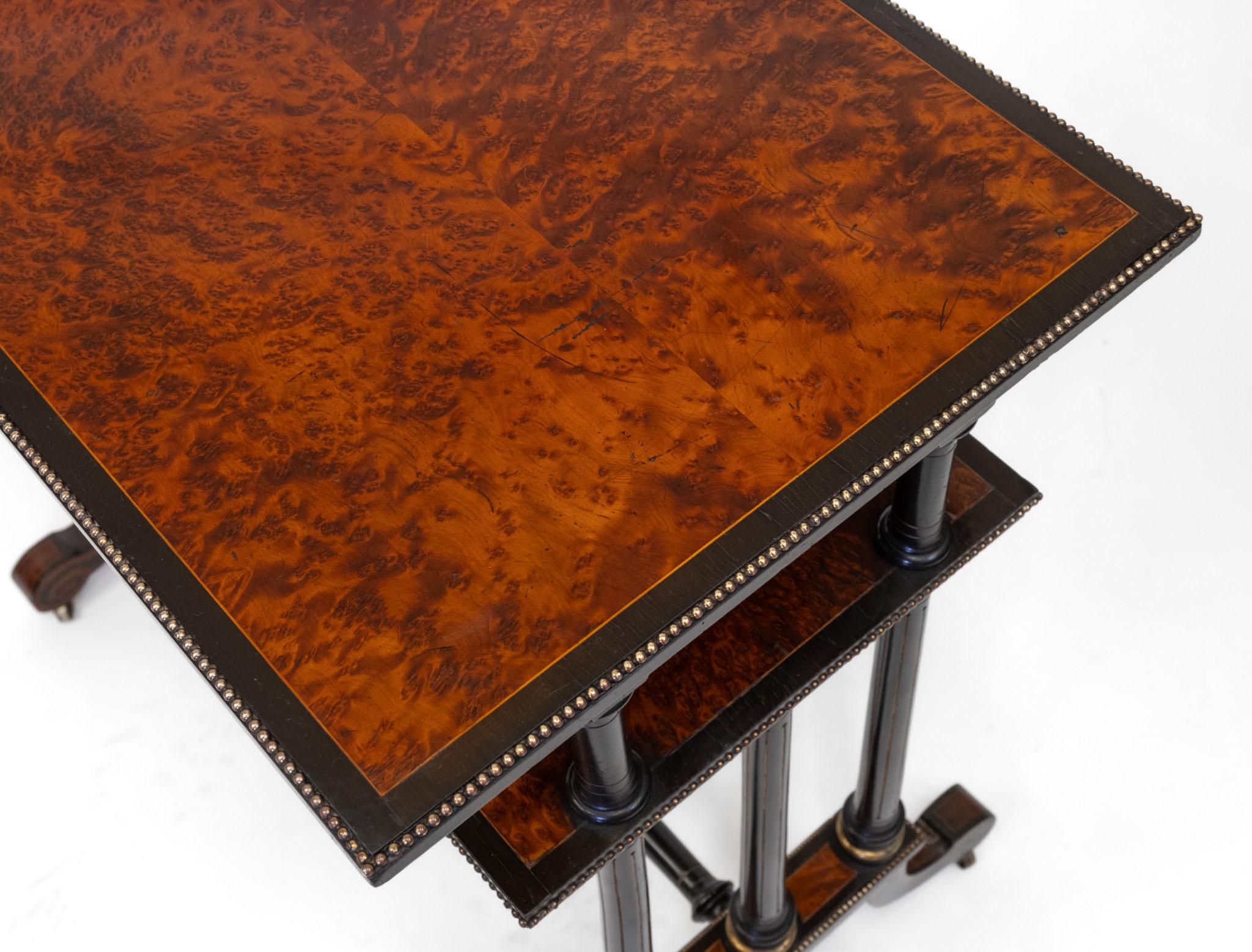 Giltwood Aesthetic Movement Amboyna Burl Ebonised & Gilt Metal Side Table For Sale