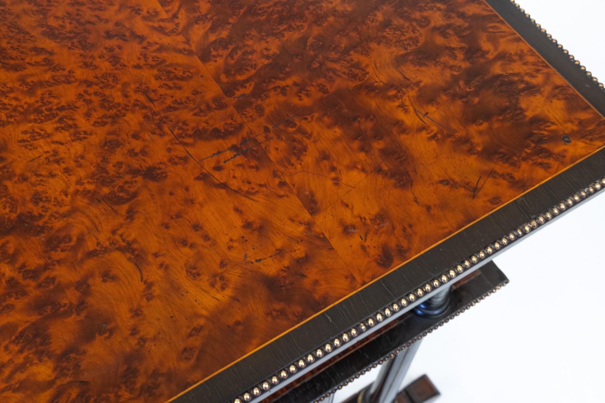 Aesthetic Movement Amboyna Burl Ebonised & Gilt Metal Side Table For Sale 1