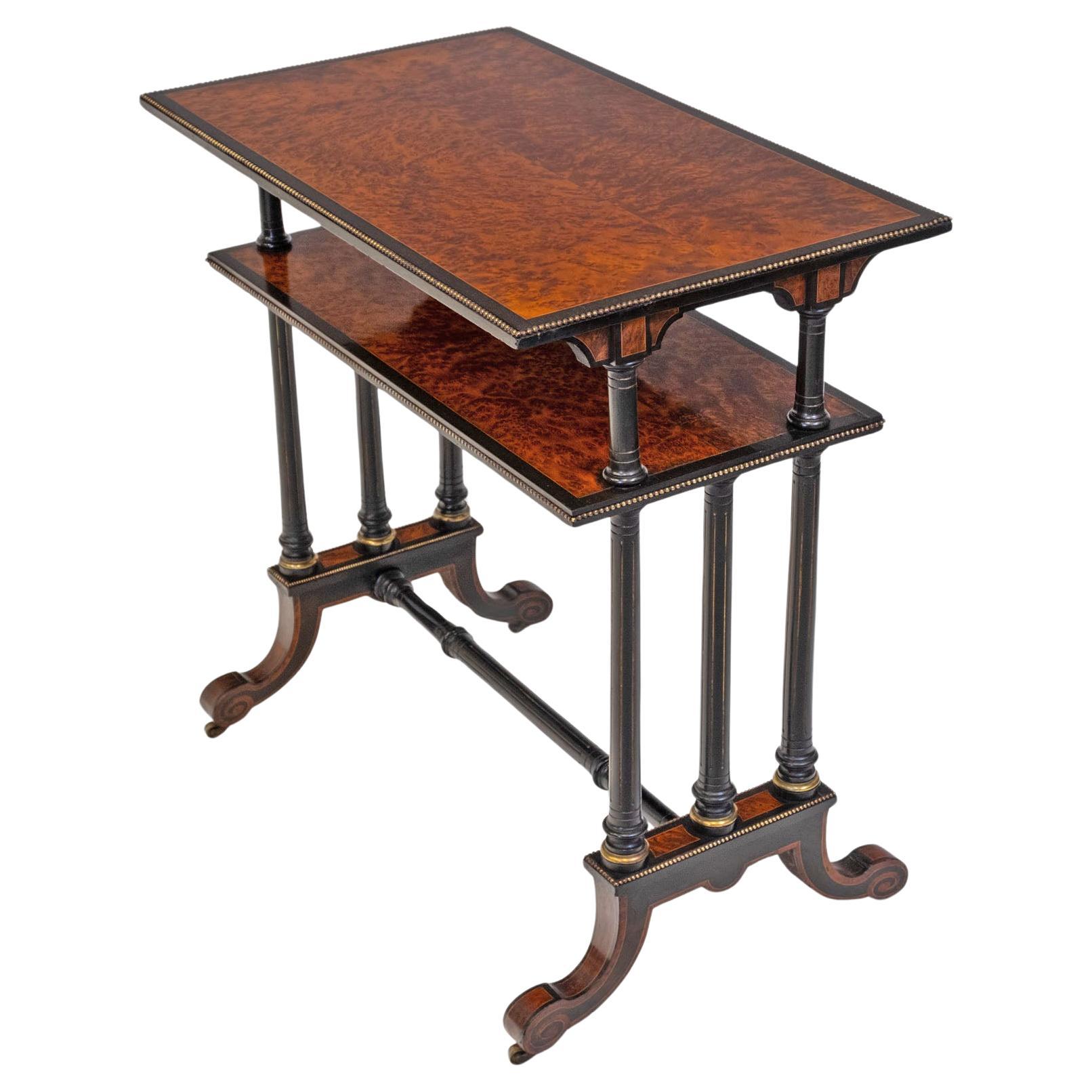 Aesthetic Movement Amboyna Burl Ebonised & Gilt Metal Side Table