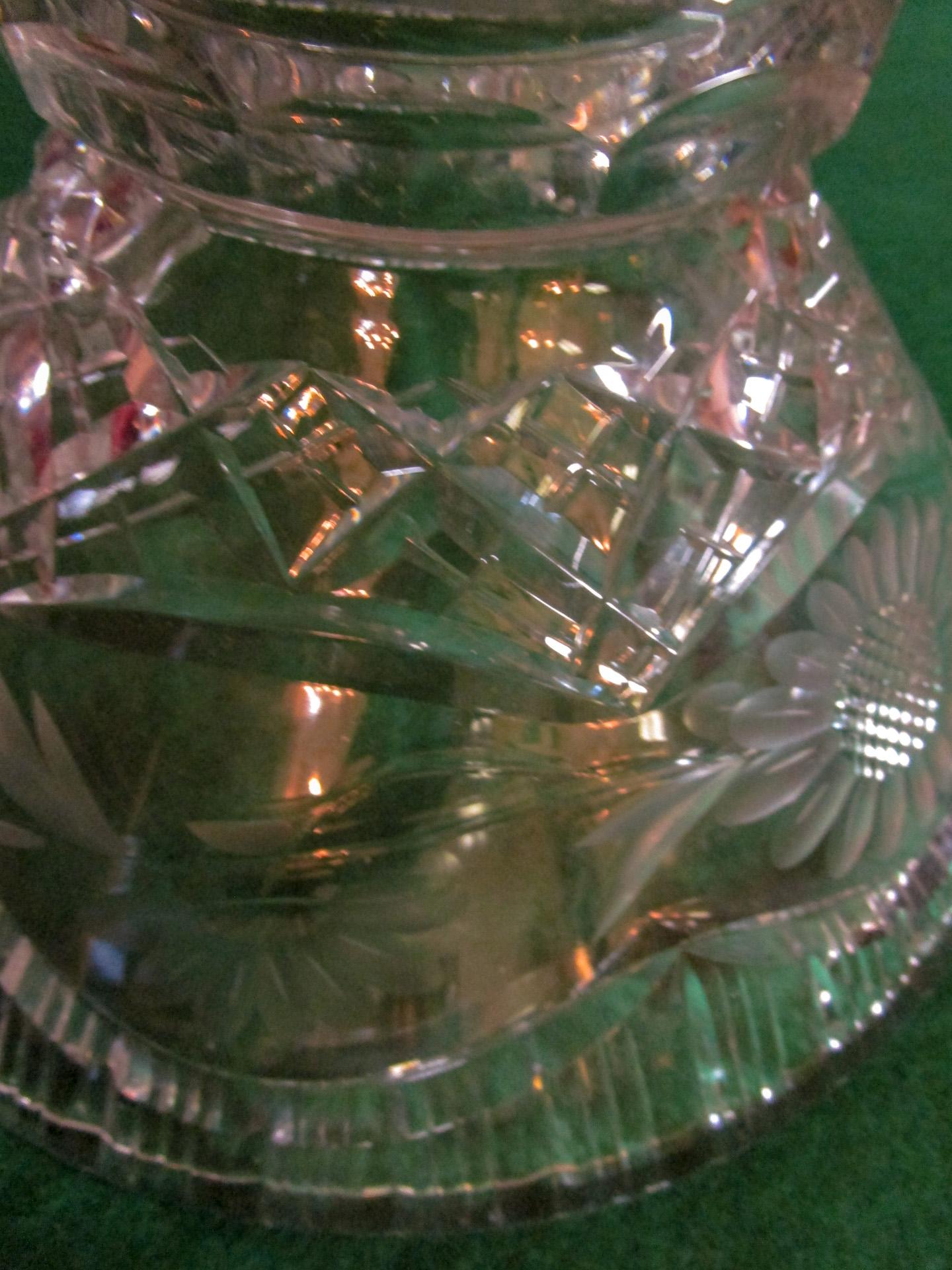 Etched Aesthetic Movement American Cut-Glass Bowl on Pedestal