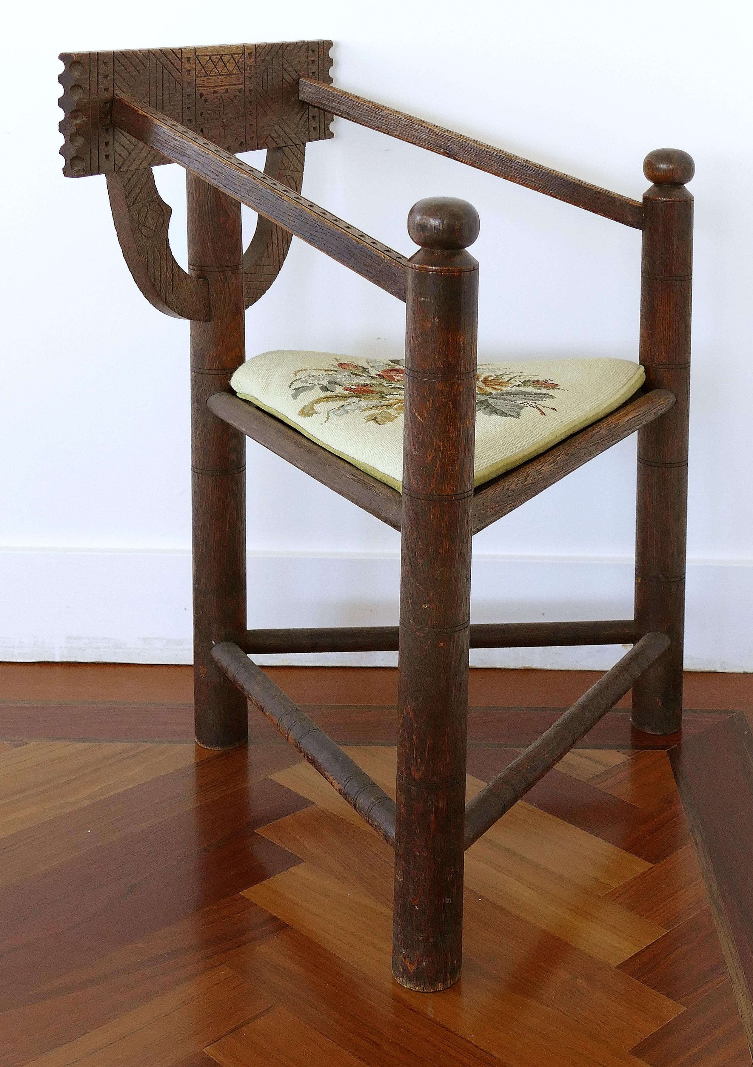 19th-Century Swedish Monk's Corner Chair with Needlepoint Cushion

Offered for sale is a late 19th-century carved wood corner chair that is known as a Swedish Monks' chair. The seat has been fitted with a loose needlepoint cushion.

Measures: Arm