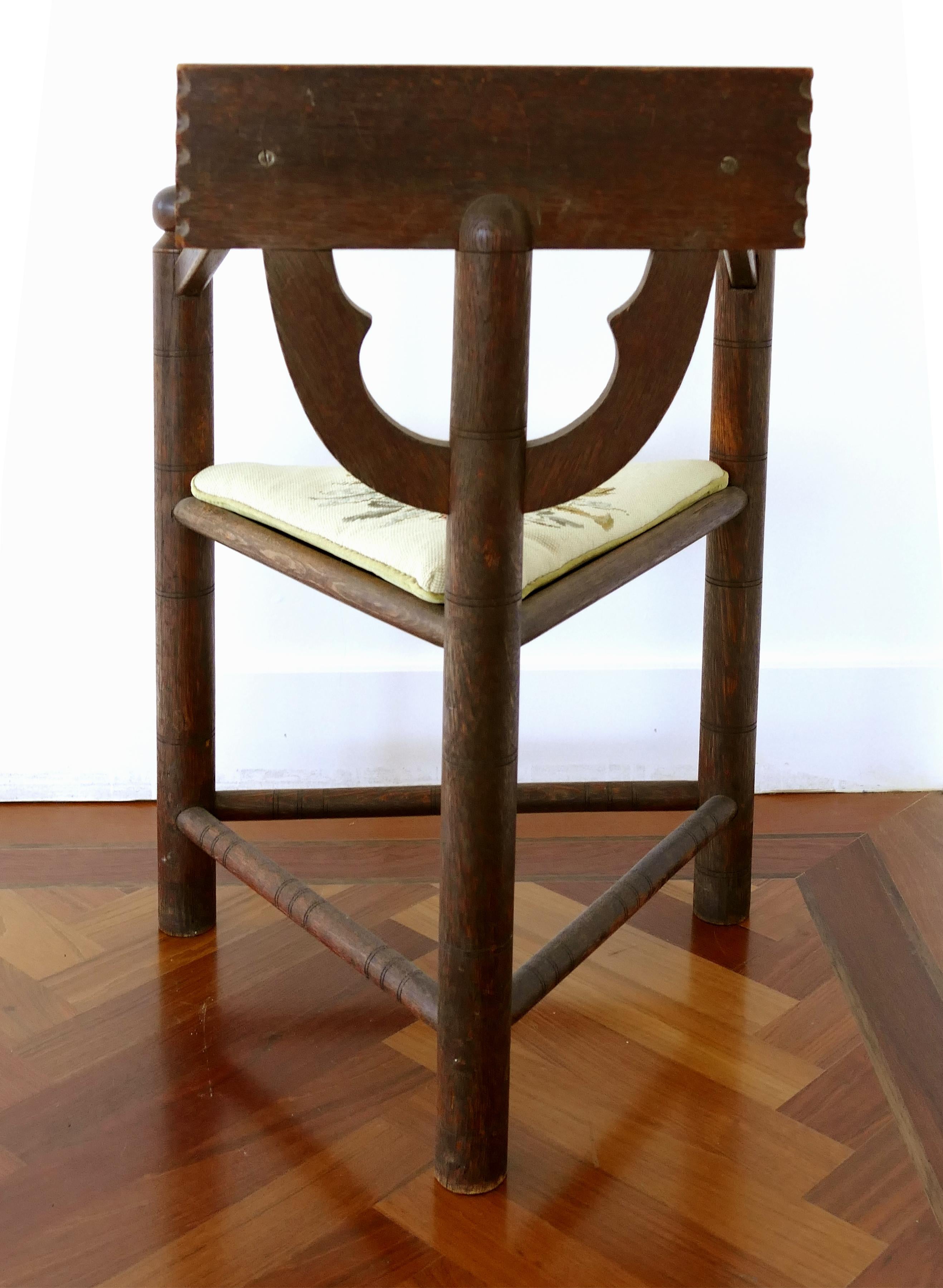 Hand-Carved 19th-Century Swedish Monk's Corner Chair with Needlepoint Cushion