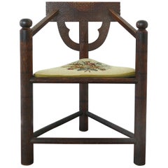 Antique 19th-Century Swedish Monk's Corner Chair with Needlepoint Cushion