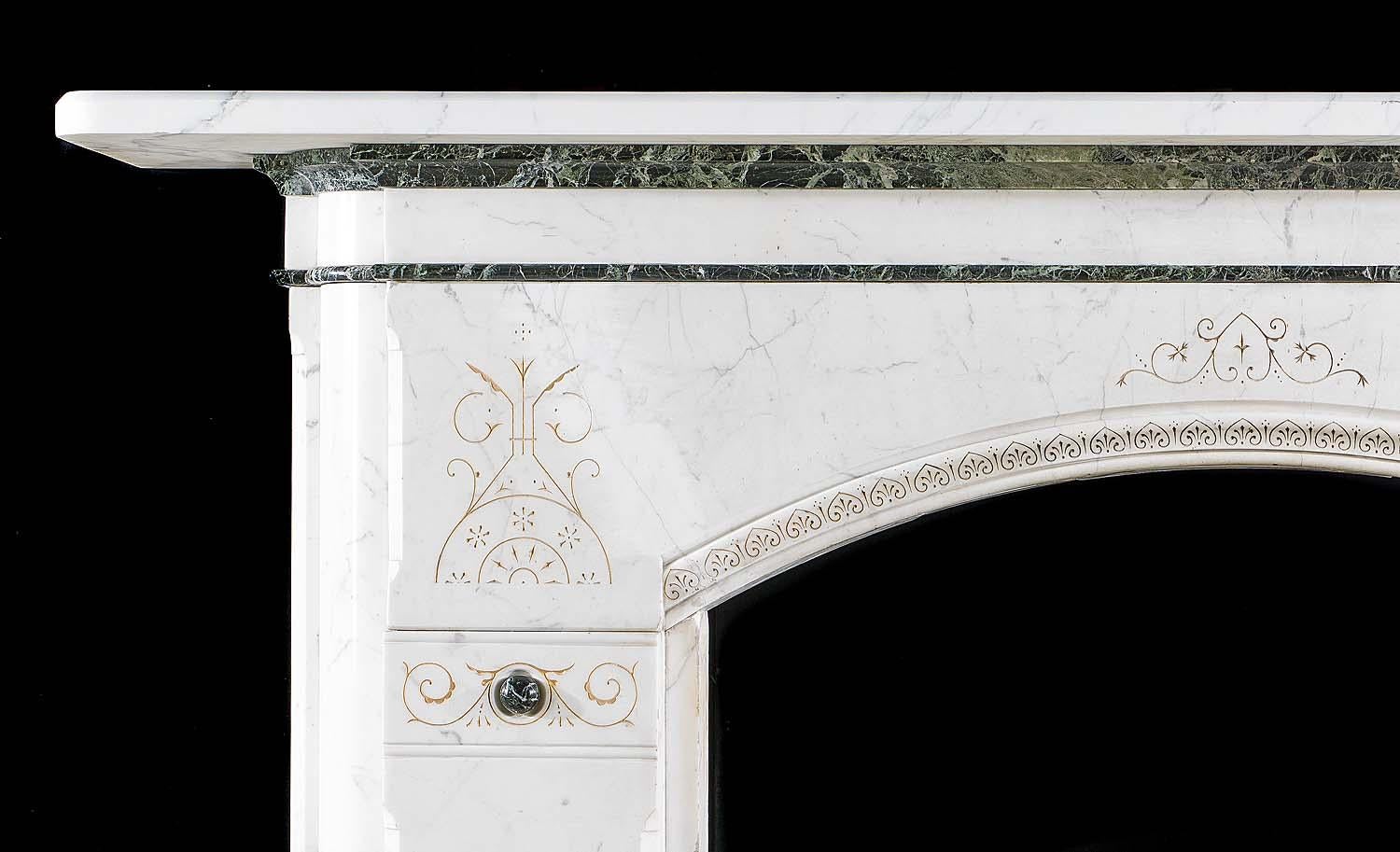 English Aesthetic Movement Antique Chimneypiece in Pencil Statuary Marble For Sale