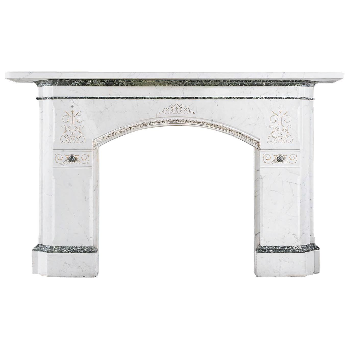 Aesthetic Movement Antique Chimneypiece in Pencil Statuary Marble For Sale