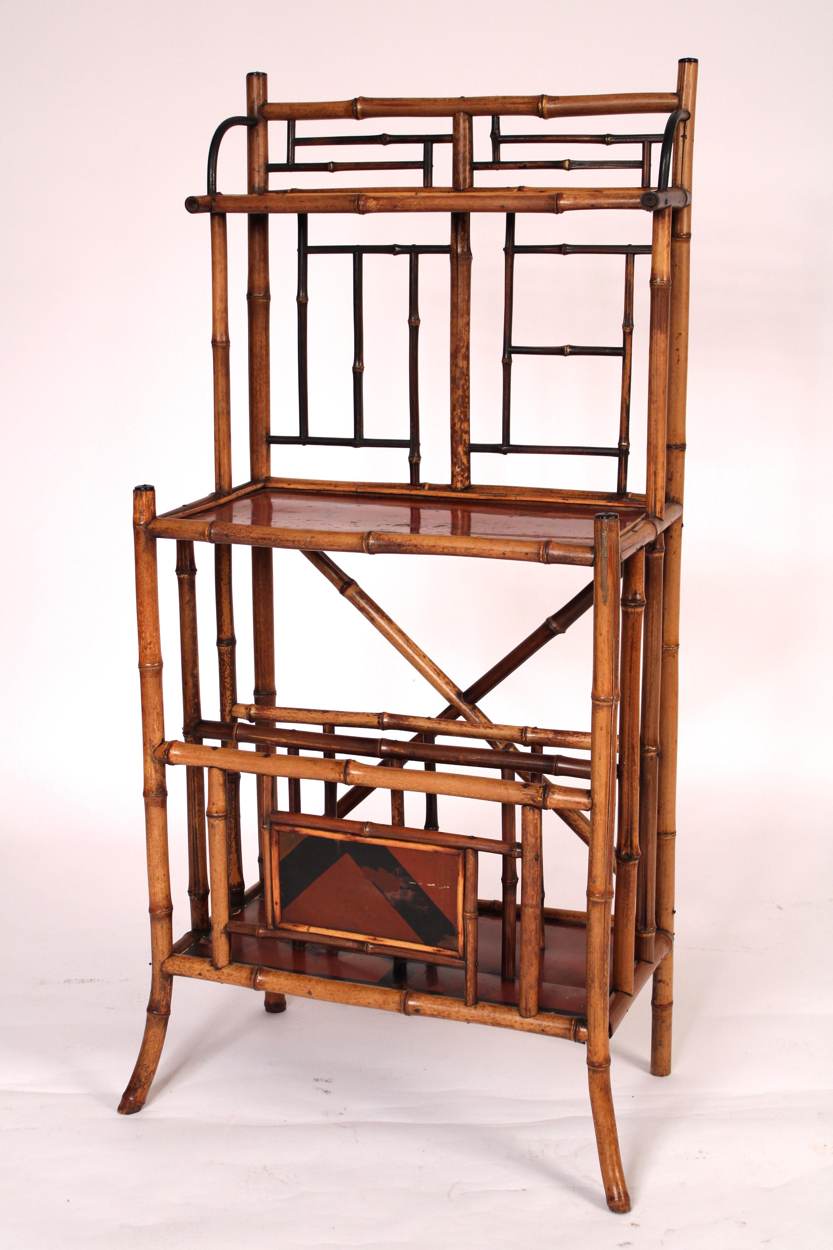European Aesthetic Movement Bamboo and Lacquer Etagere For Sale