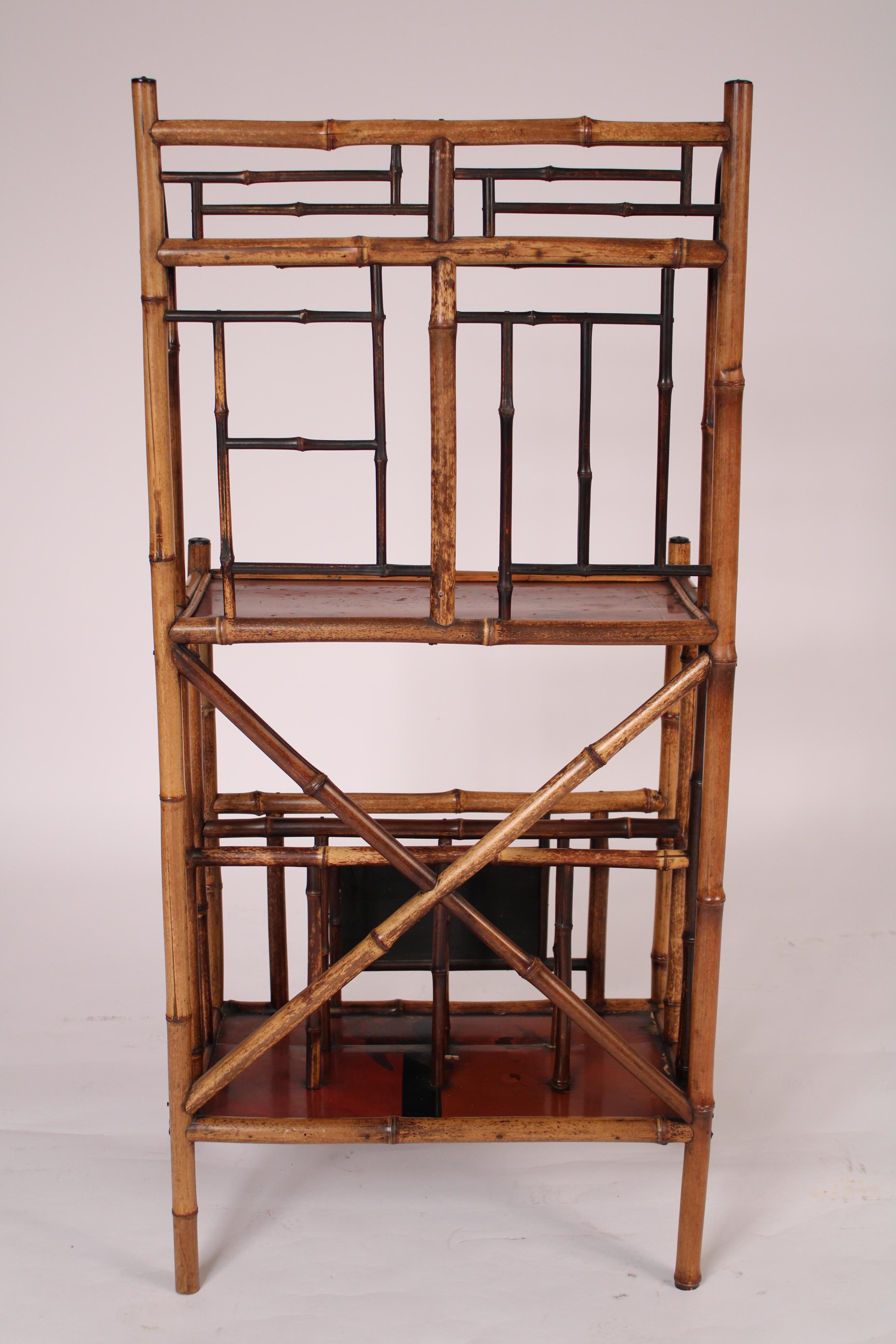Early 20th Century Aesthetic Movement Bamboo and Lacquer Etagere For Sale