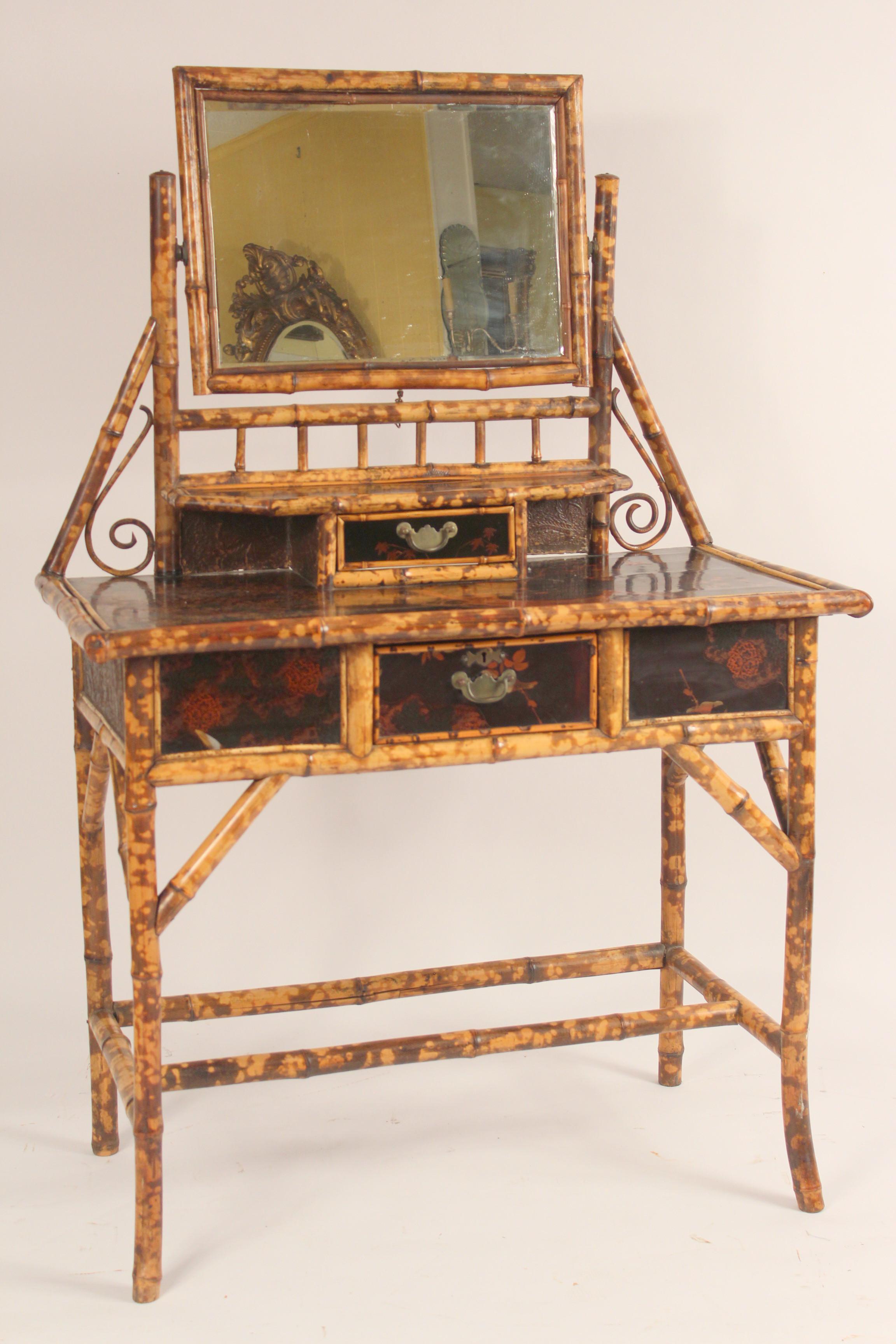 European Aesthetic Movement Bamboo and Lacquer Vanity and Chair
