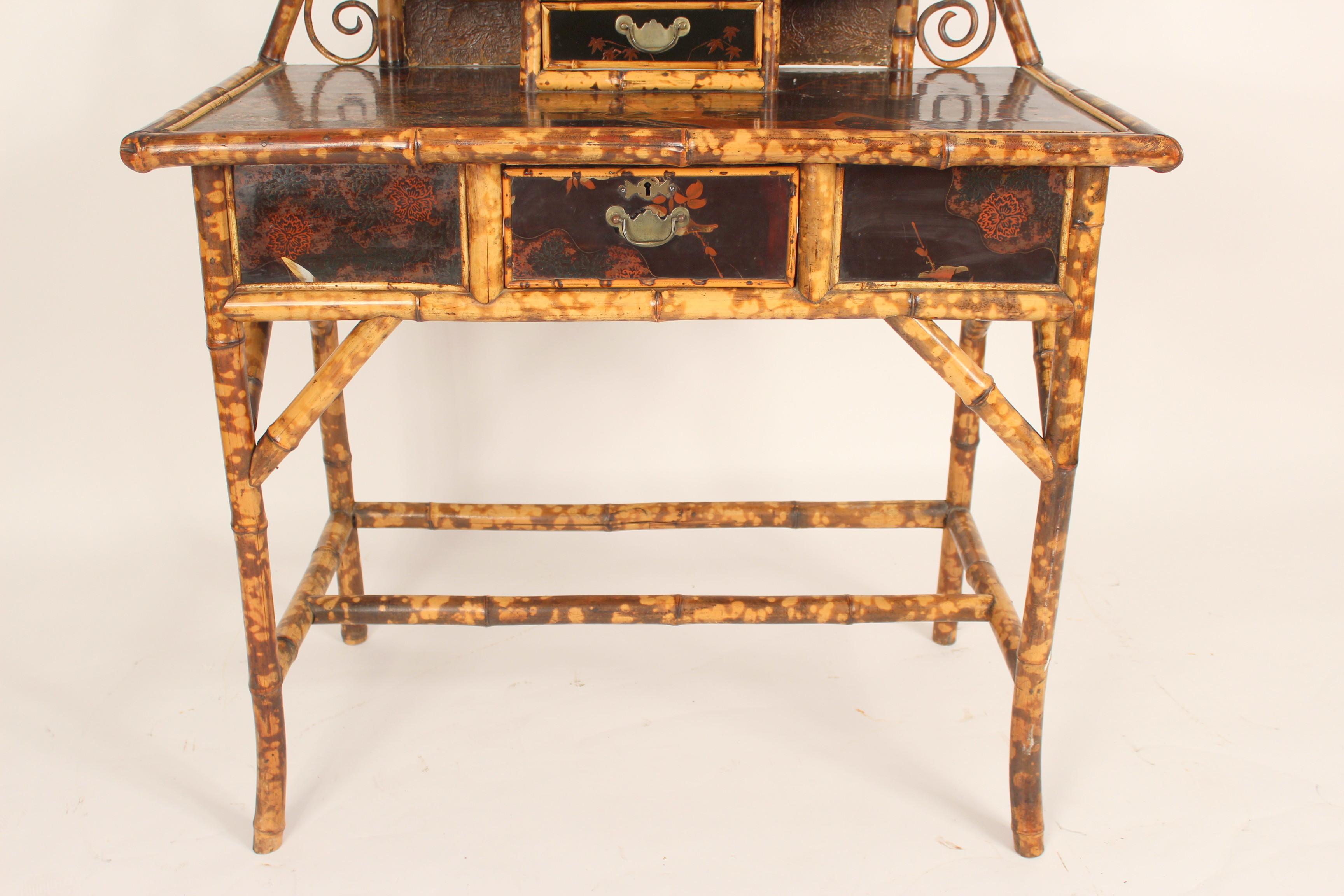 Brass Aesthetic Movement Bamboo and Lacquer Vanity and Chair