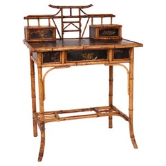 Used Aesthetic Movement Bamboo and Lacquer Writing Table