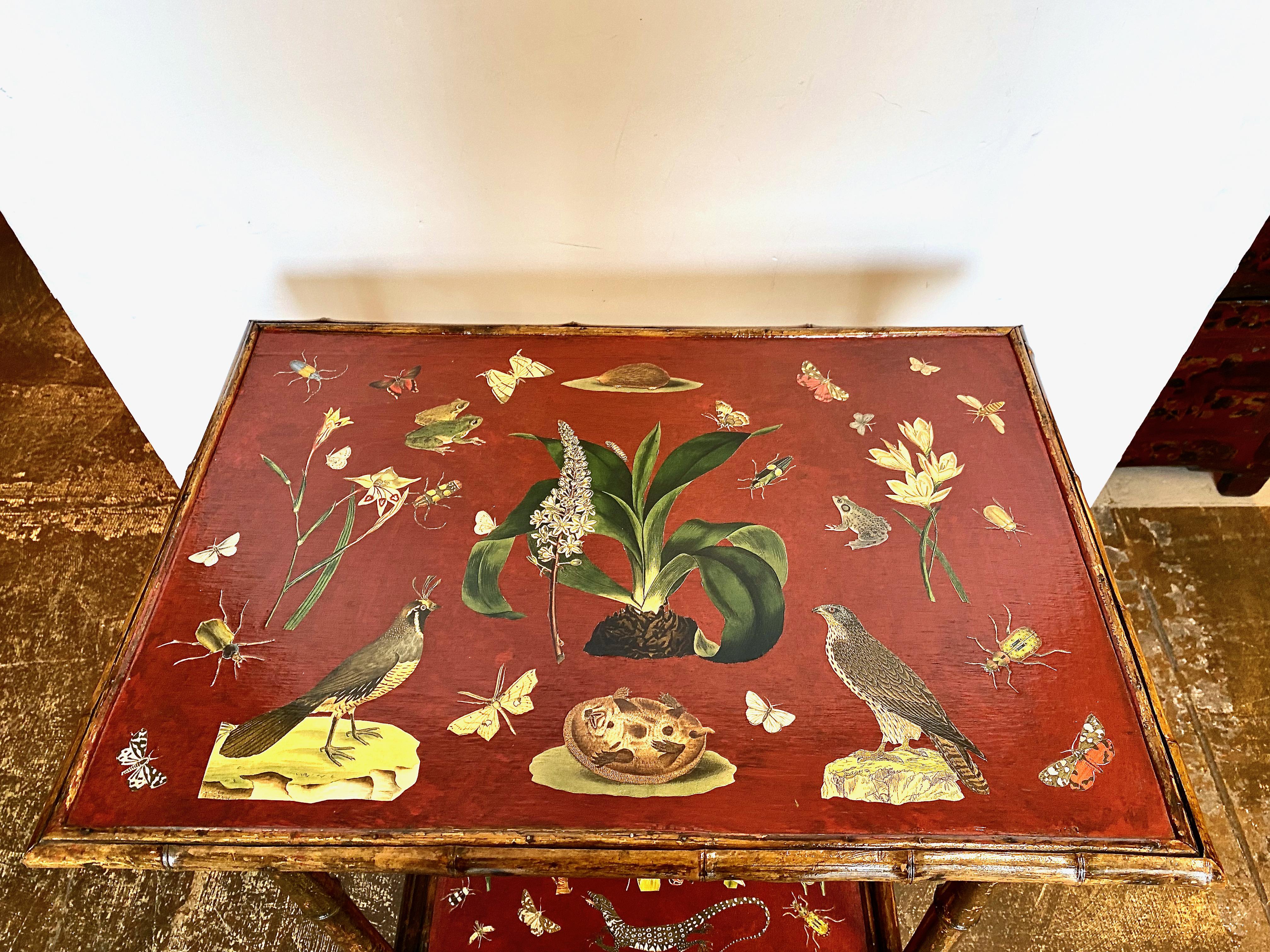 Aesthetic Movement Bamboo Decoupage Table In Good Condition In Pasadena, CA