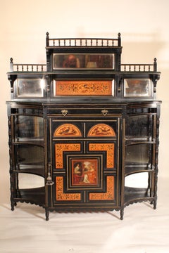 Aesthetic Movement Black Lacquer and Painted Cabinet