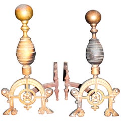 Aesthetic Movement Bronze Andirons in Christopher Dresser Style