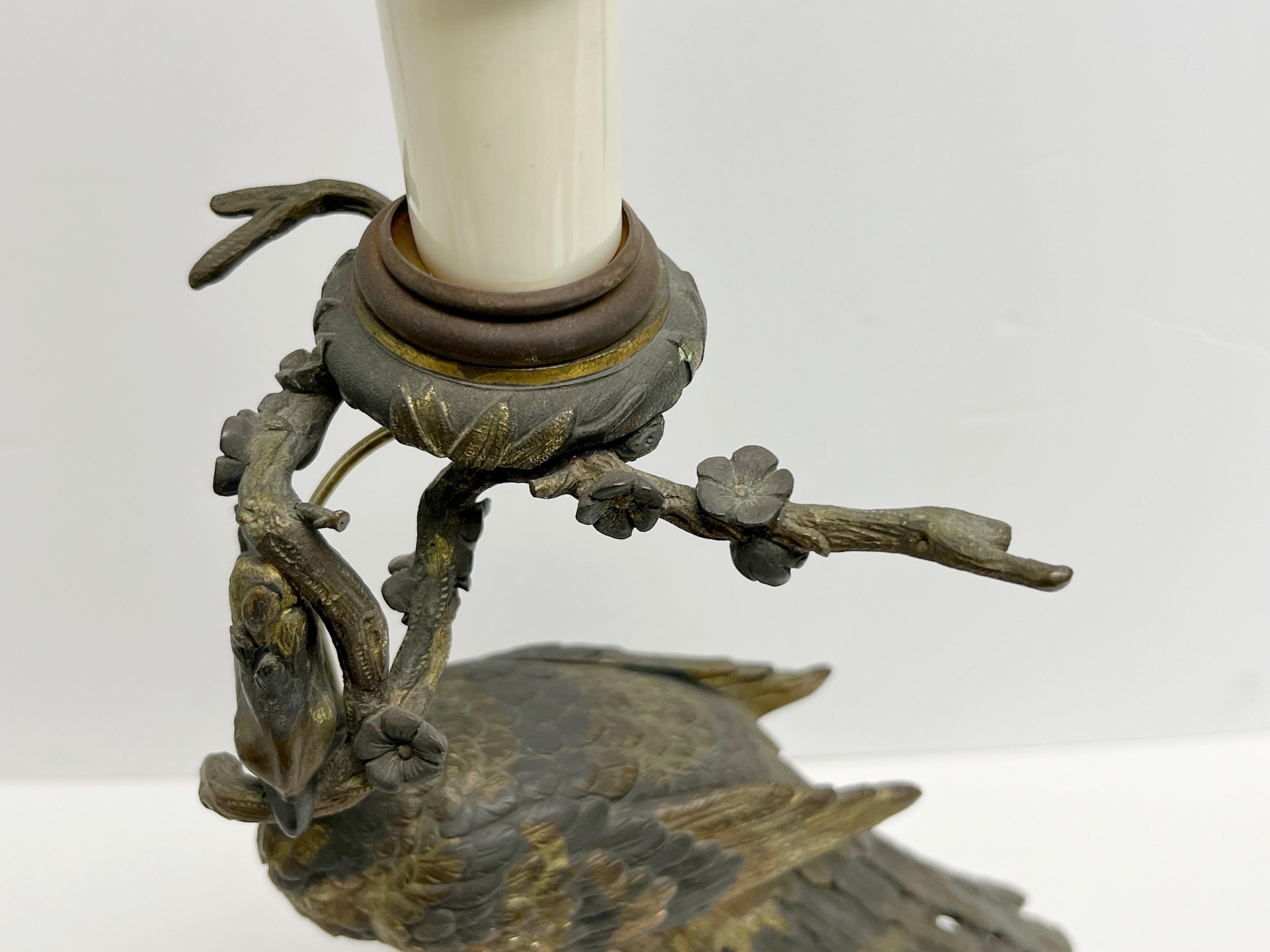 Aesthetic Movement Bronze Peacock Table Lamp 5