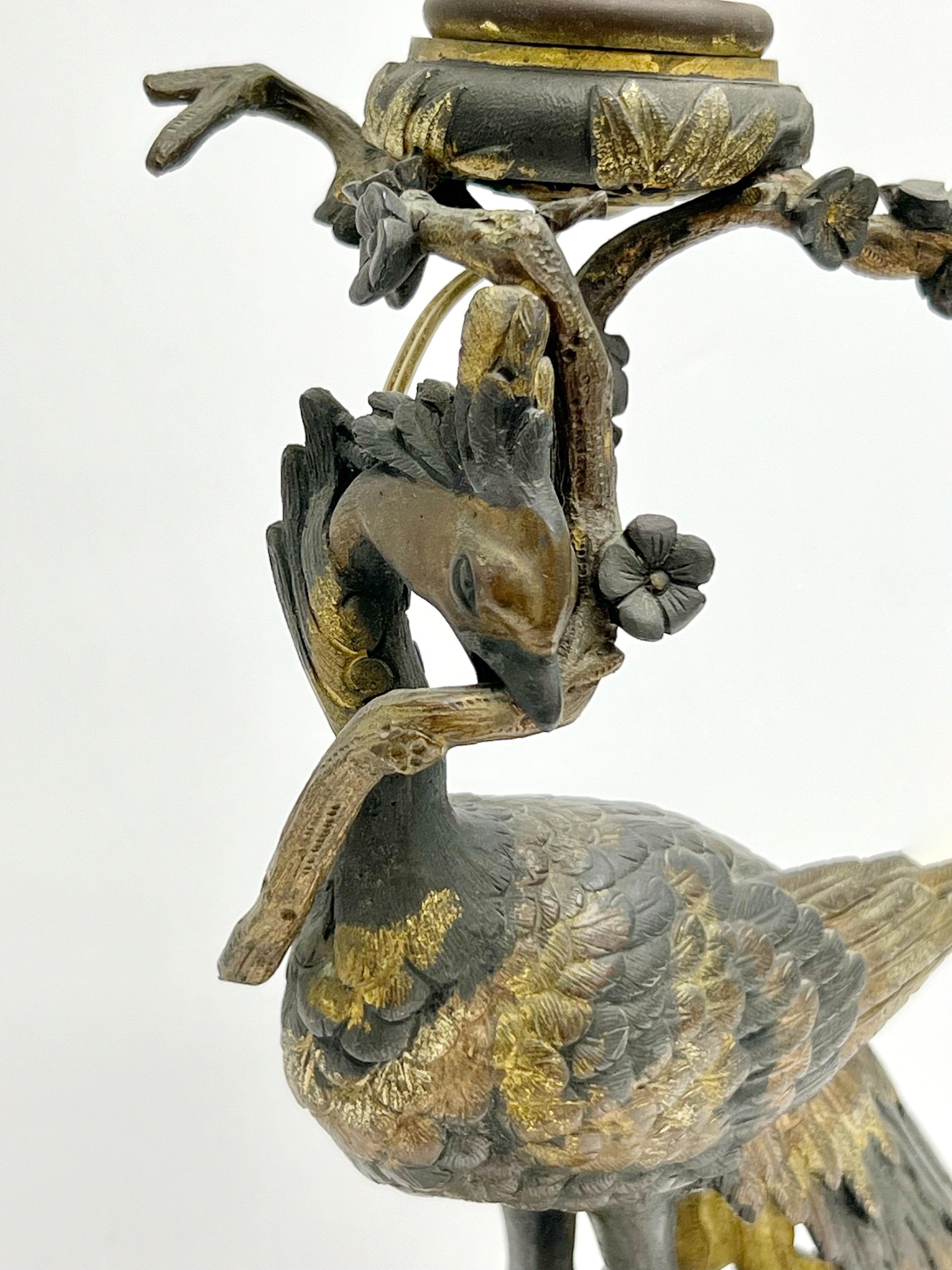 French Aesthetic Movement Bronze Peacock Table Lamp