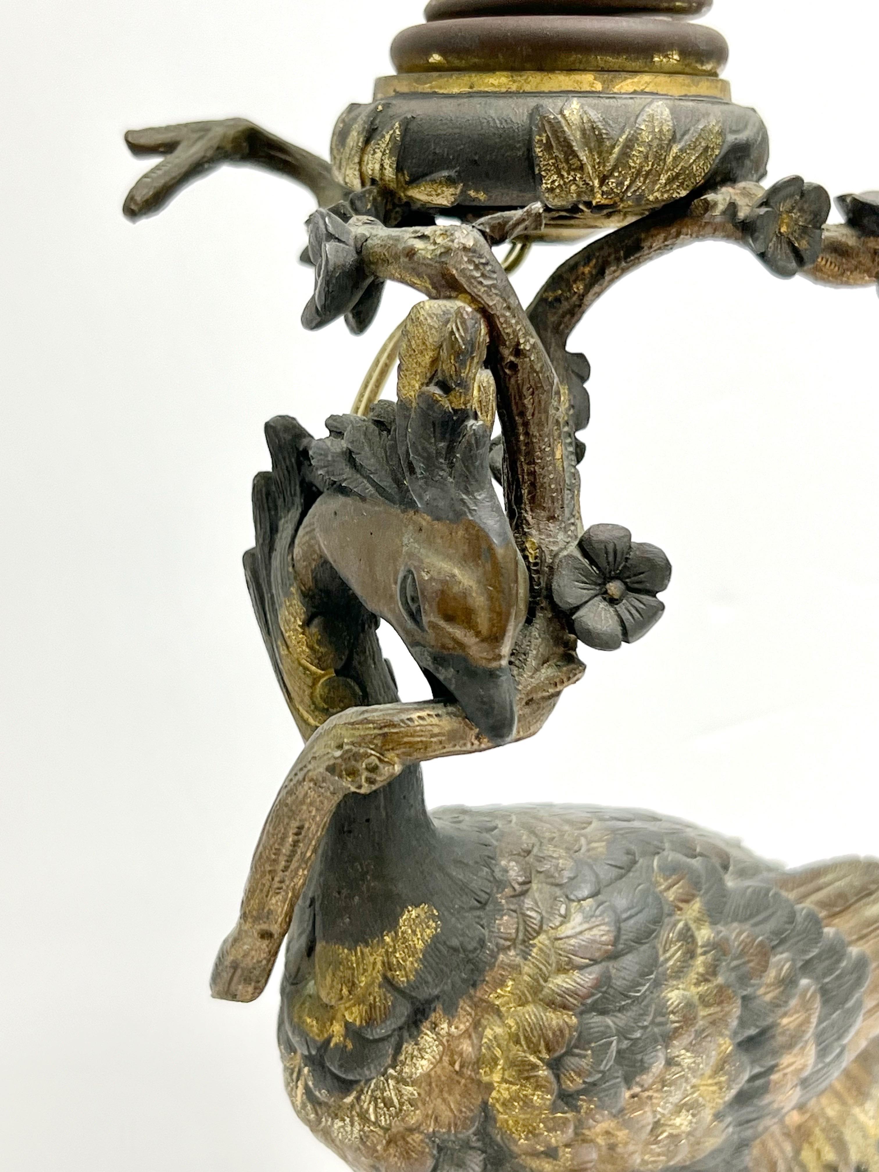 Aesthetic Movement Bronze Peacock Table Lamp 2