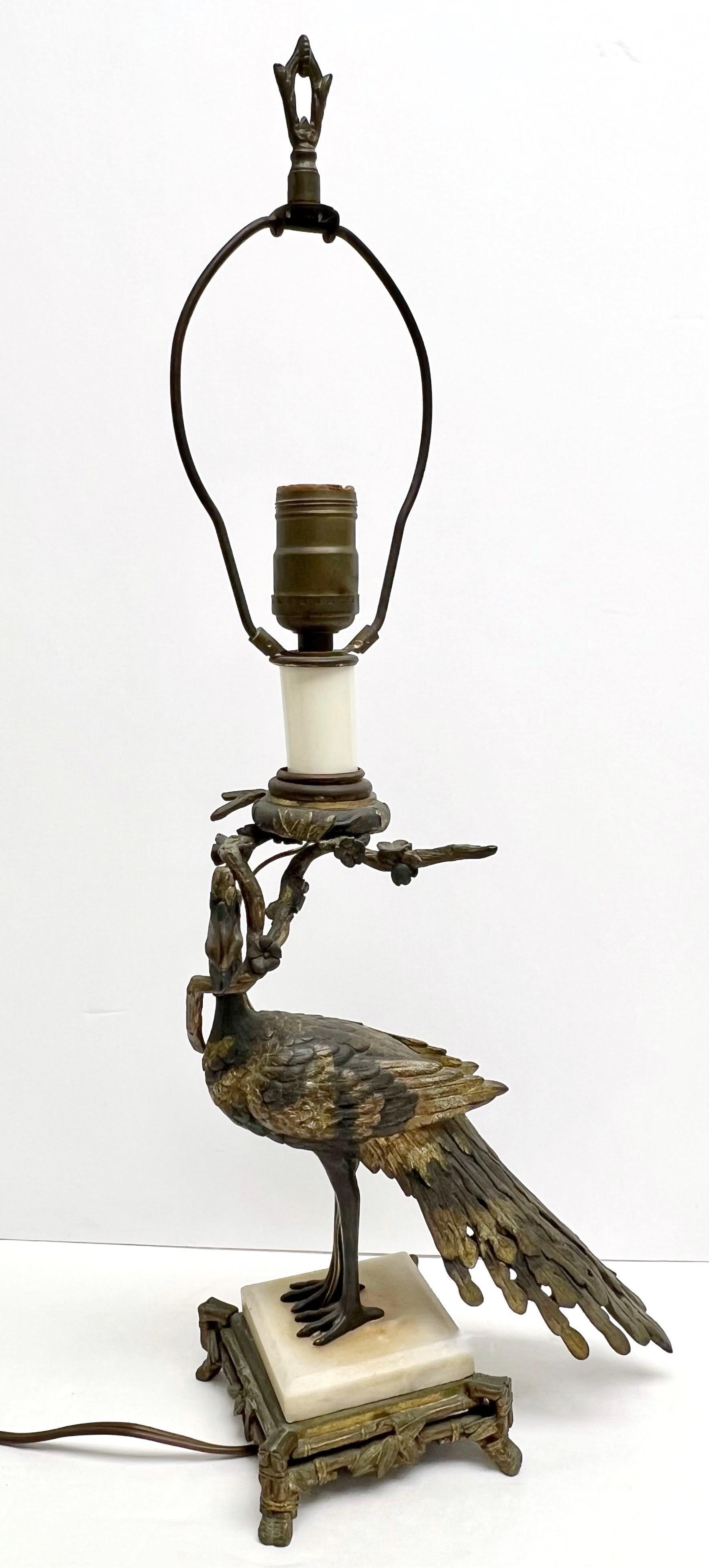 Aesthetic Movement Bronze Peacock Table Lamp For Sale 3