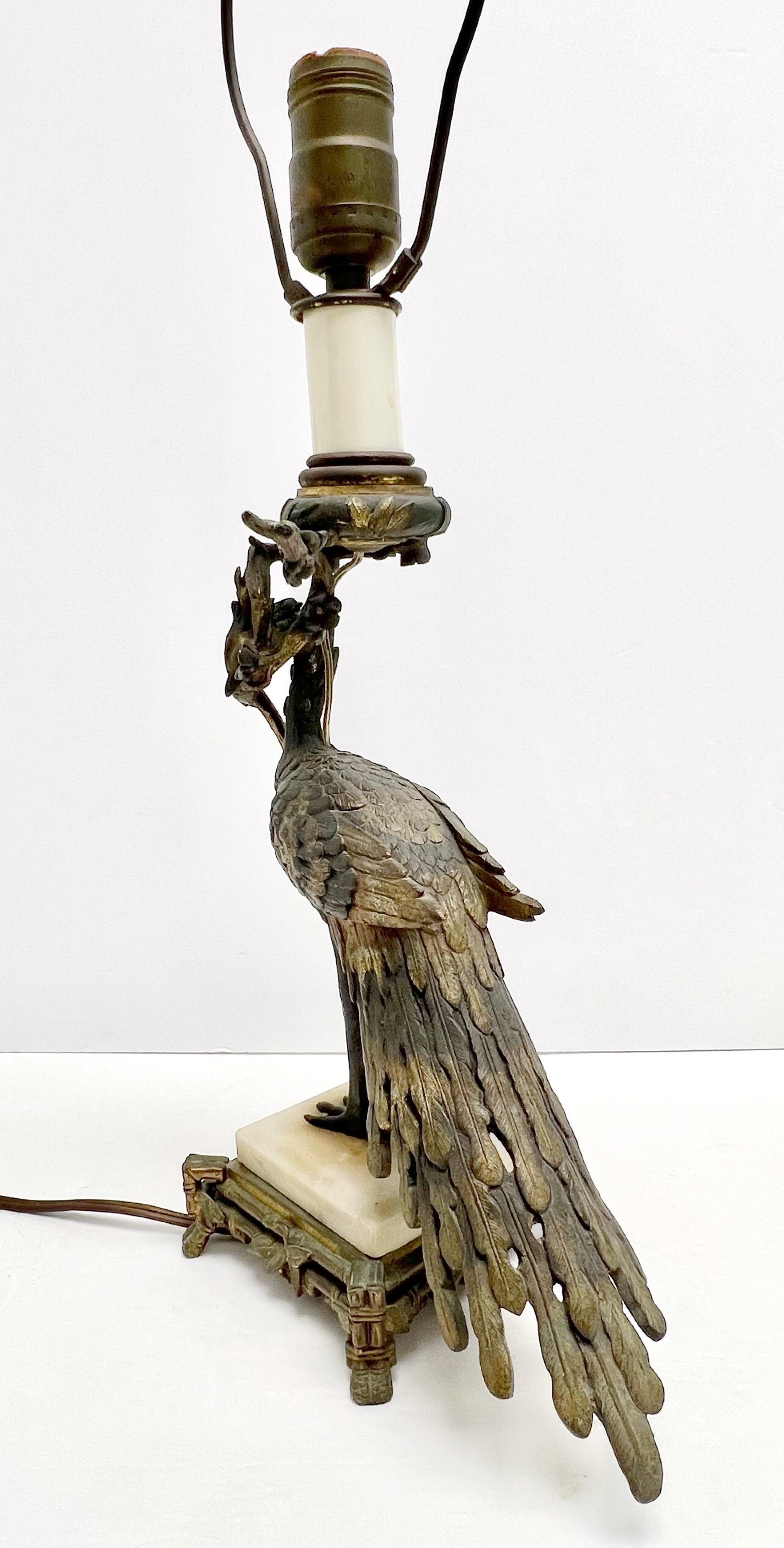 Aesthetic Movement Bronze Peacock Table Lamp For Sale 4