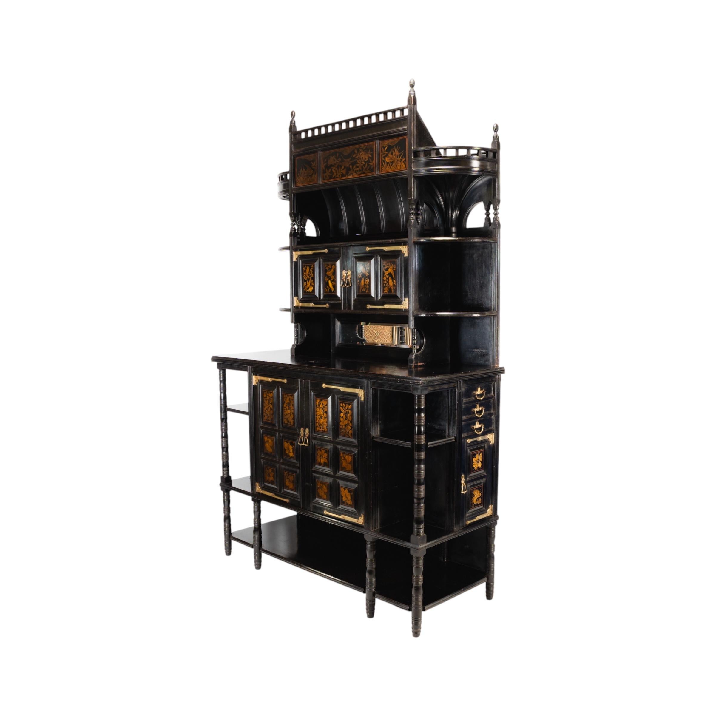 Walnut Aesthetic Movement Cabinet by T. E. Collcutt, Made by Collinson & Lock, London For Sale