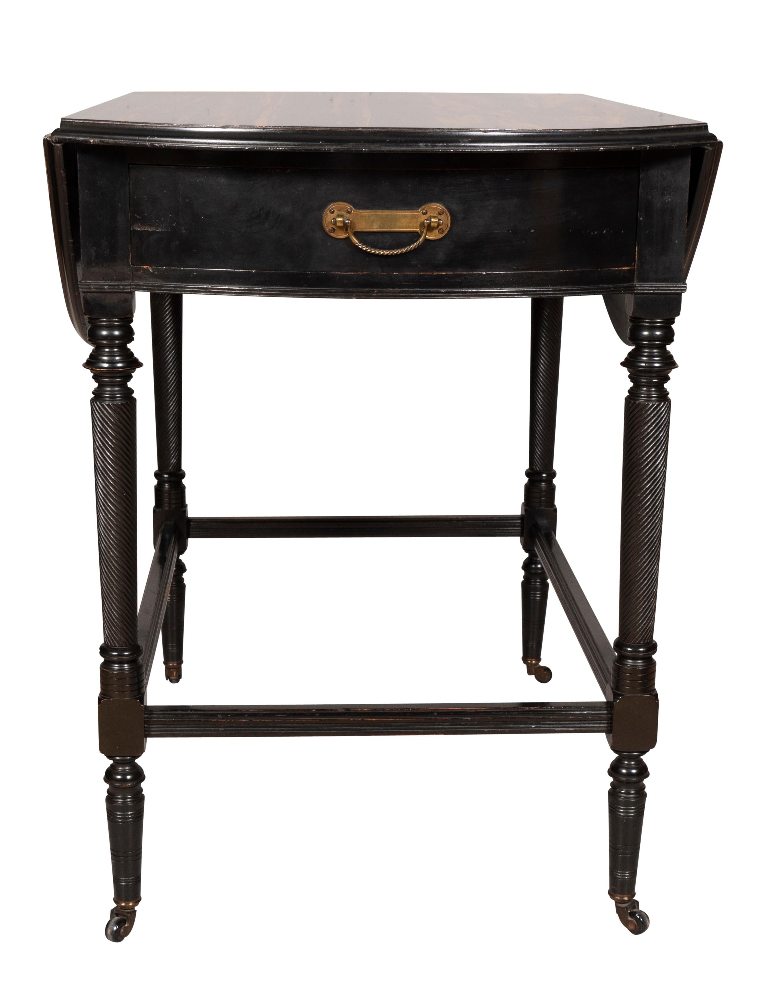Aesthetic Movement Calamander and Ebonized Pembroke Table For Sale 5