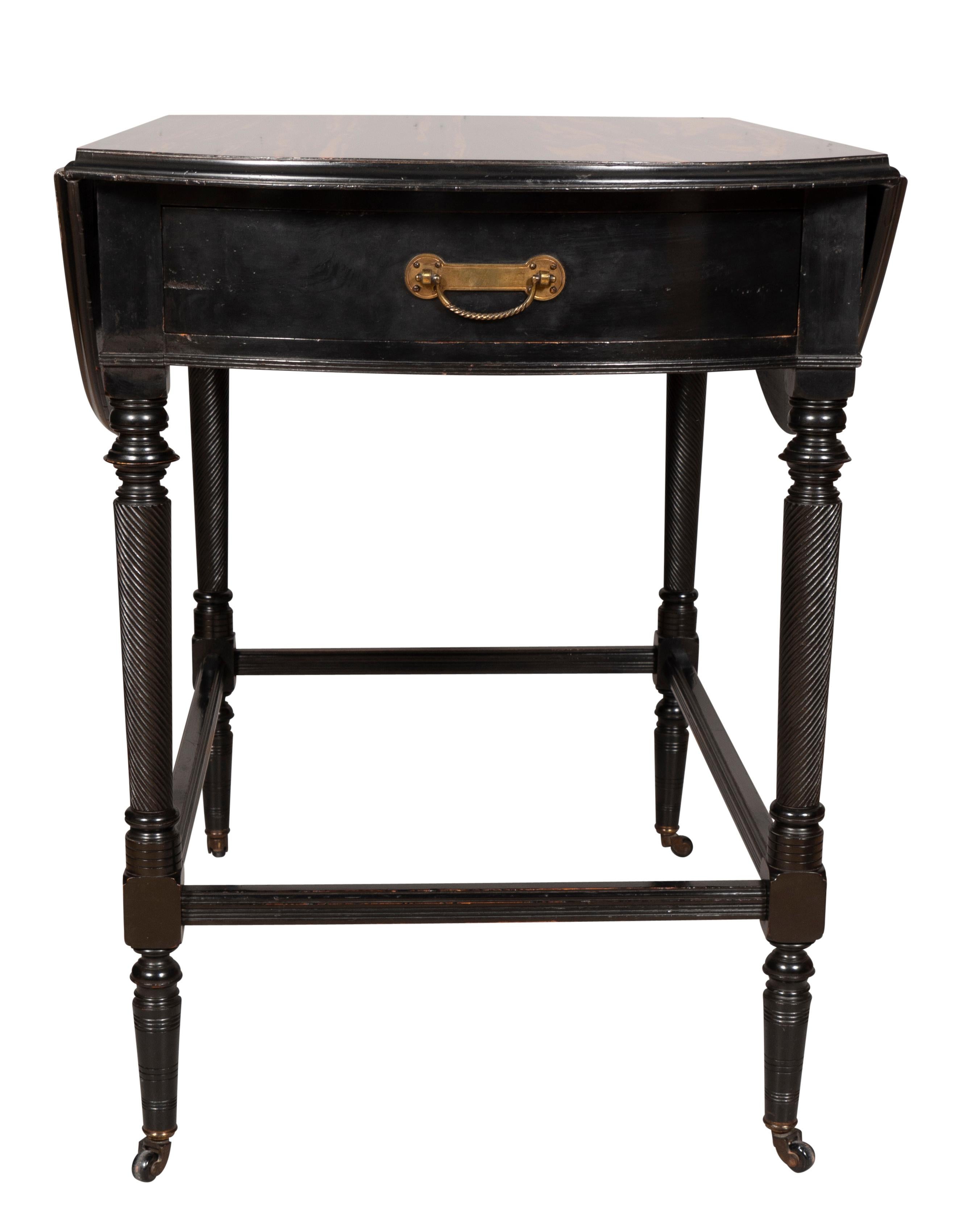 Aesthetic Movement Calamander and Ebonized Pembroke Table 5