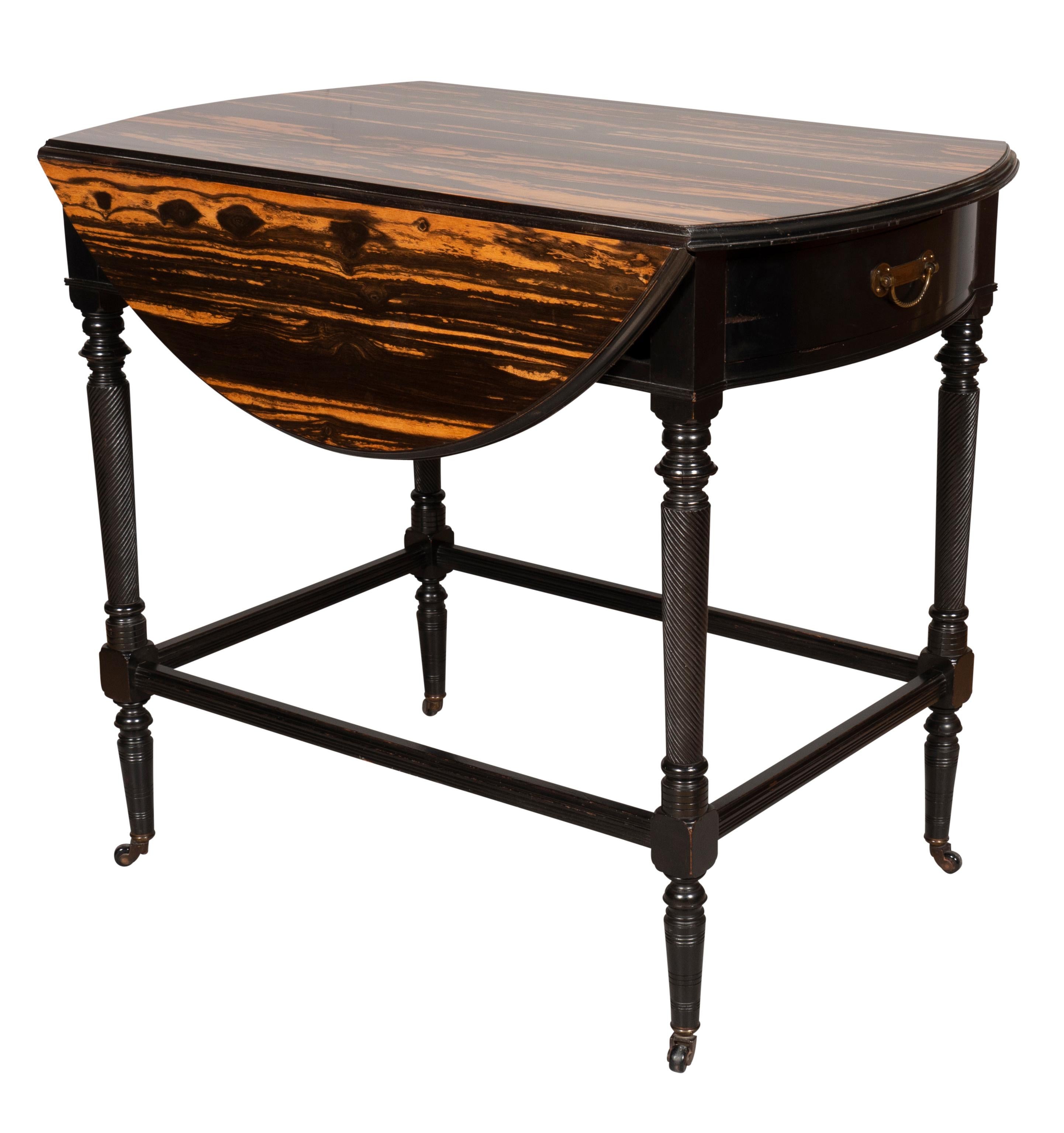 Aesthetic Movement Calamander and Ebonized Pembroke Table For Sale 8
